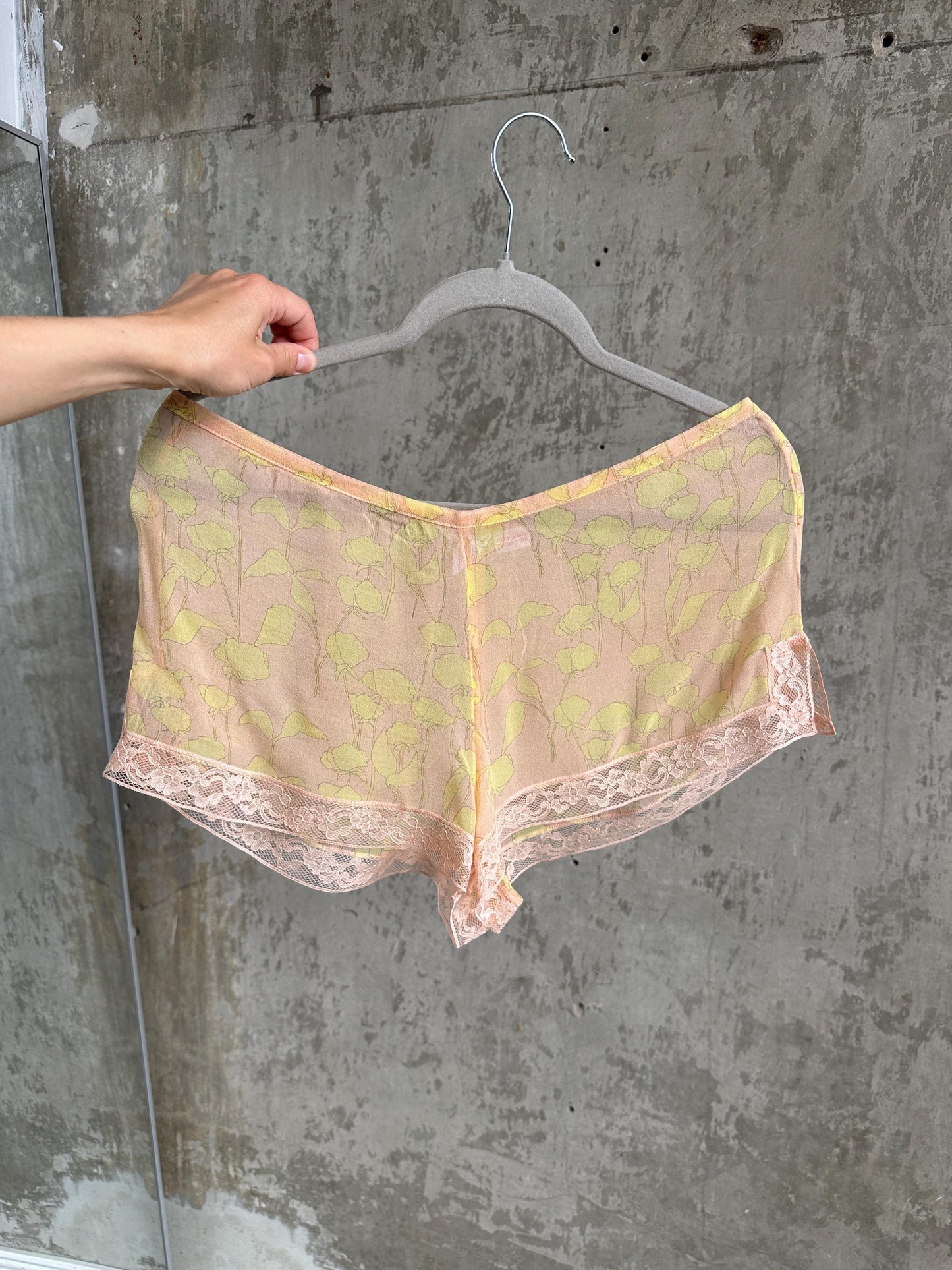 Vintage Calvin Klein Pure Silk Sheer Floral Cami & Shorts Set in Pink and Yellow