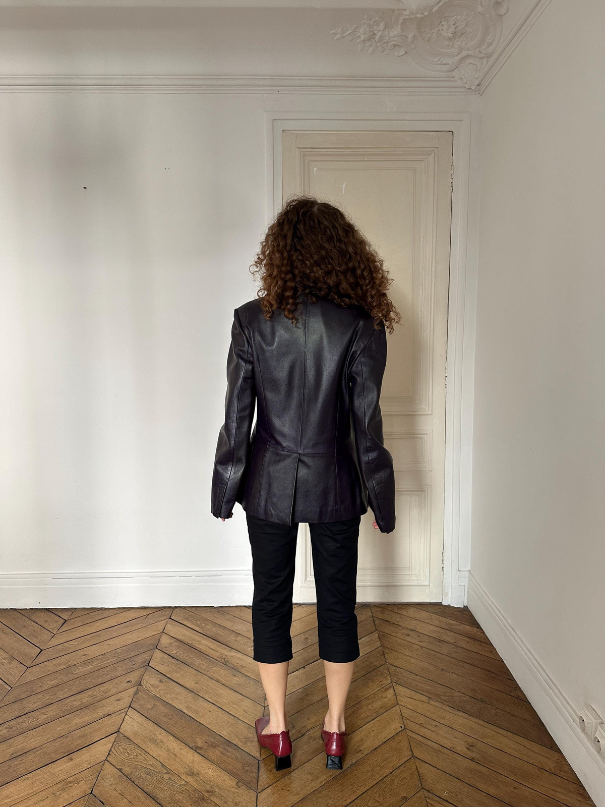 Vintage 90s Leather Blazer Jacket in Purple