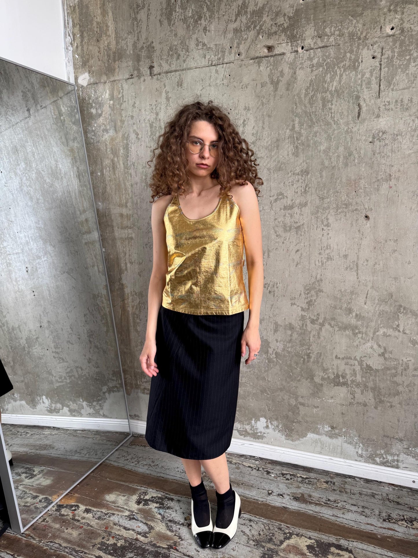Vintage Just Cavalli Gold Metallic Tank Top, Y2K Italian Designer Clubwear Camisole