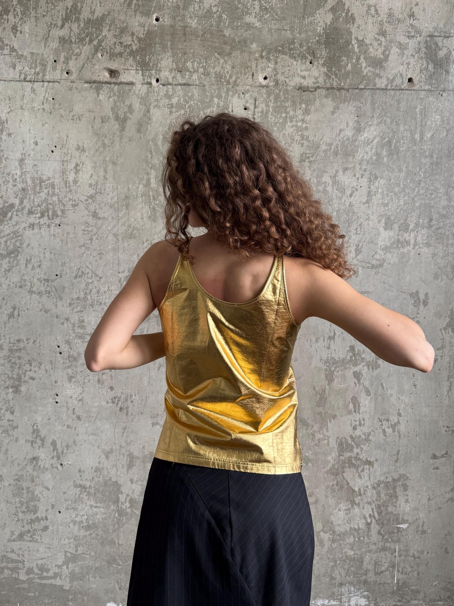 Vintage Just Cavalli Gold Metallic Tank Top, Y2K Italian Designer Clubwear Camisole