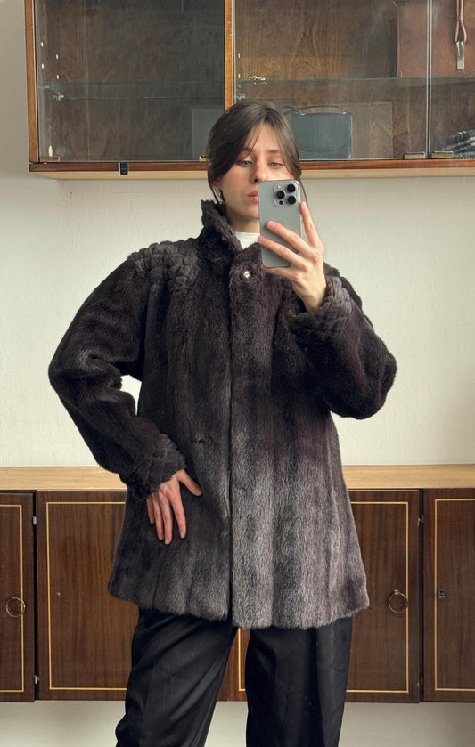Vintage 90s Oversized Faux-Fur Mini Coat In Brown