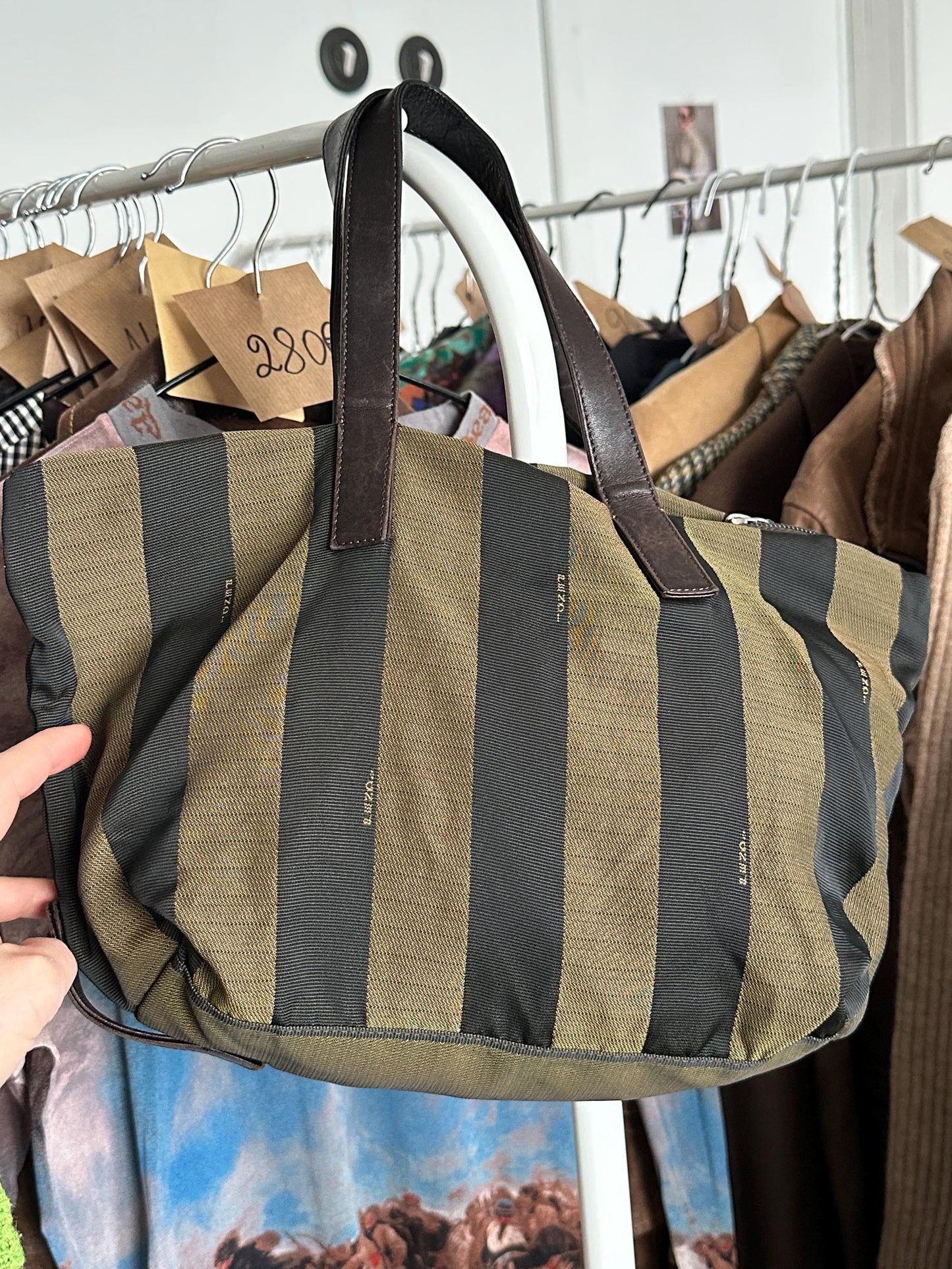 Vintage FENDI Pequin Striped Tote Bag