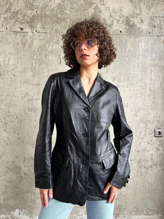 Vintage 90s leather jacket in black, leather blazer