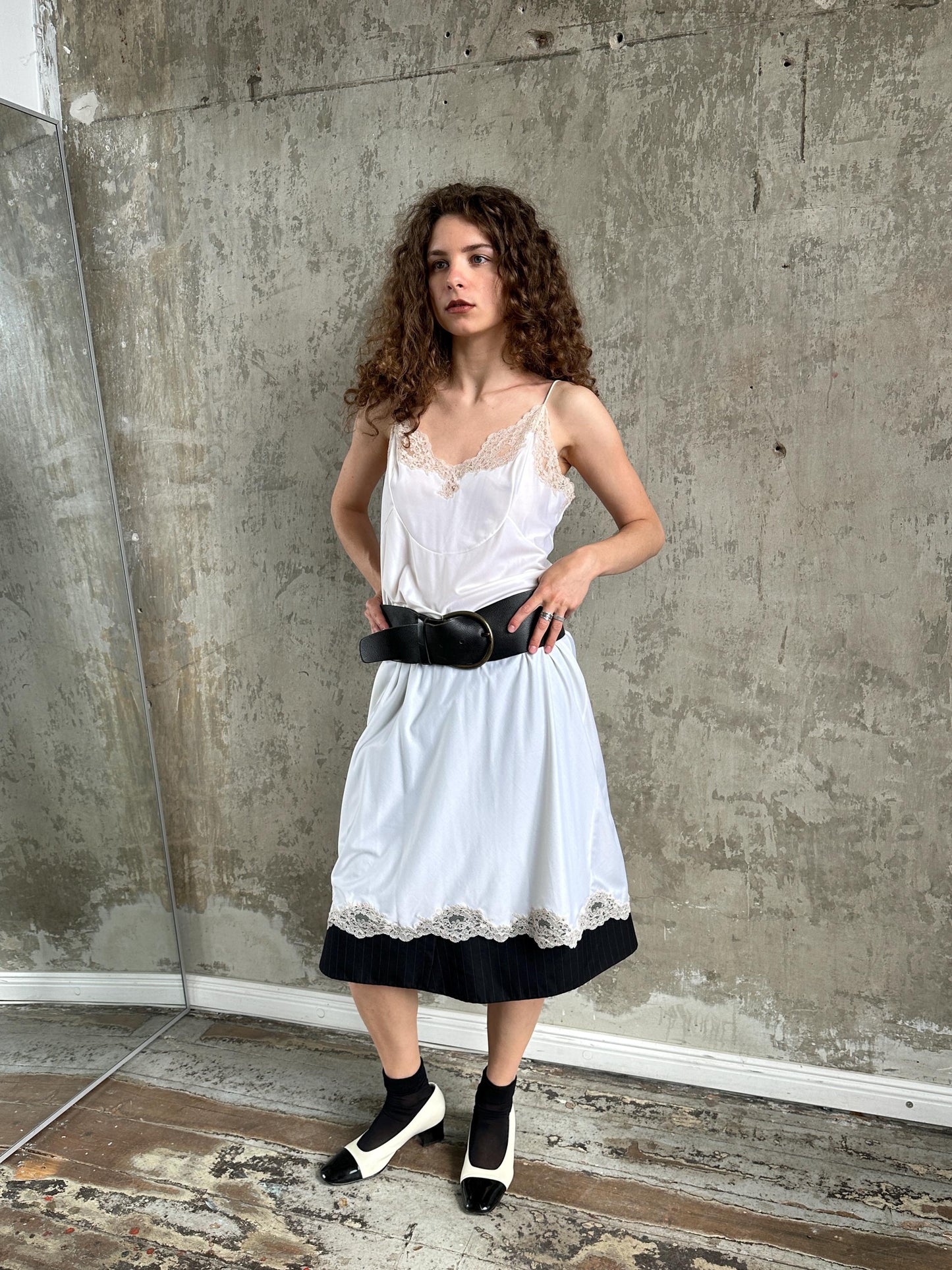 Vintage La Perla White Silk Slip Dress | Cream Lace Trim