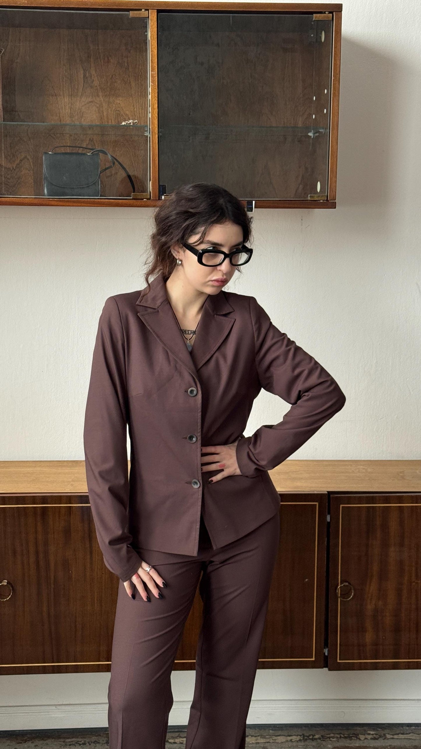 Vintage 70s Dark Chocolate Brown Flared Pants and Fitted Blazer Suit