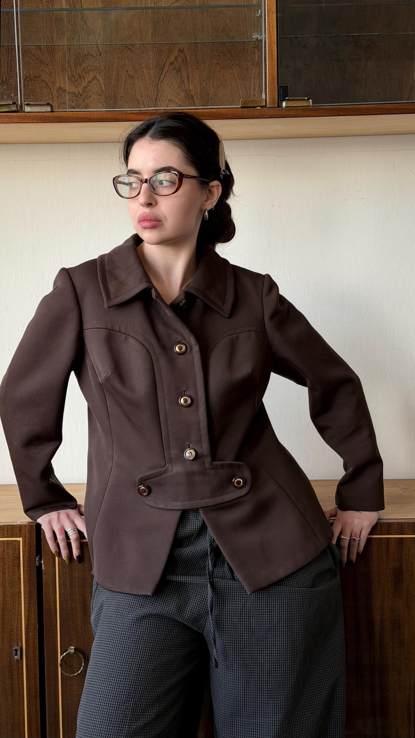Vintage Brown Tailored Espresso Blazer, 90s Italian Structured Fitted Jacket
