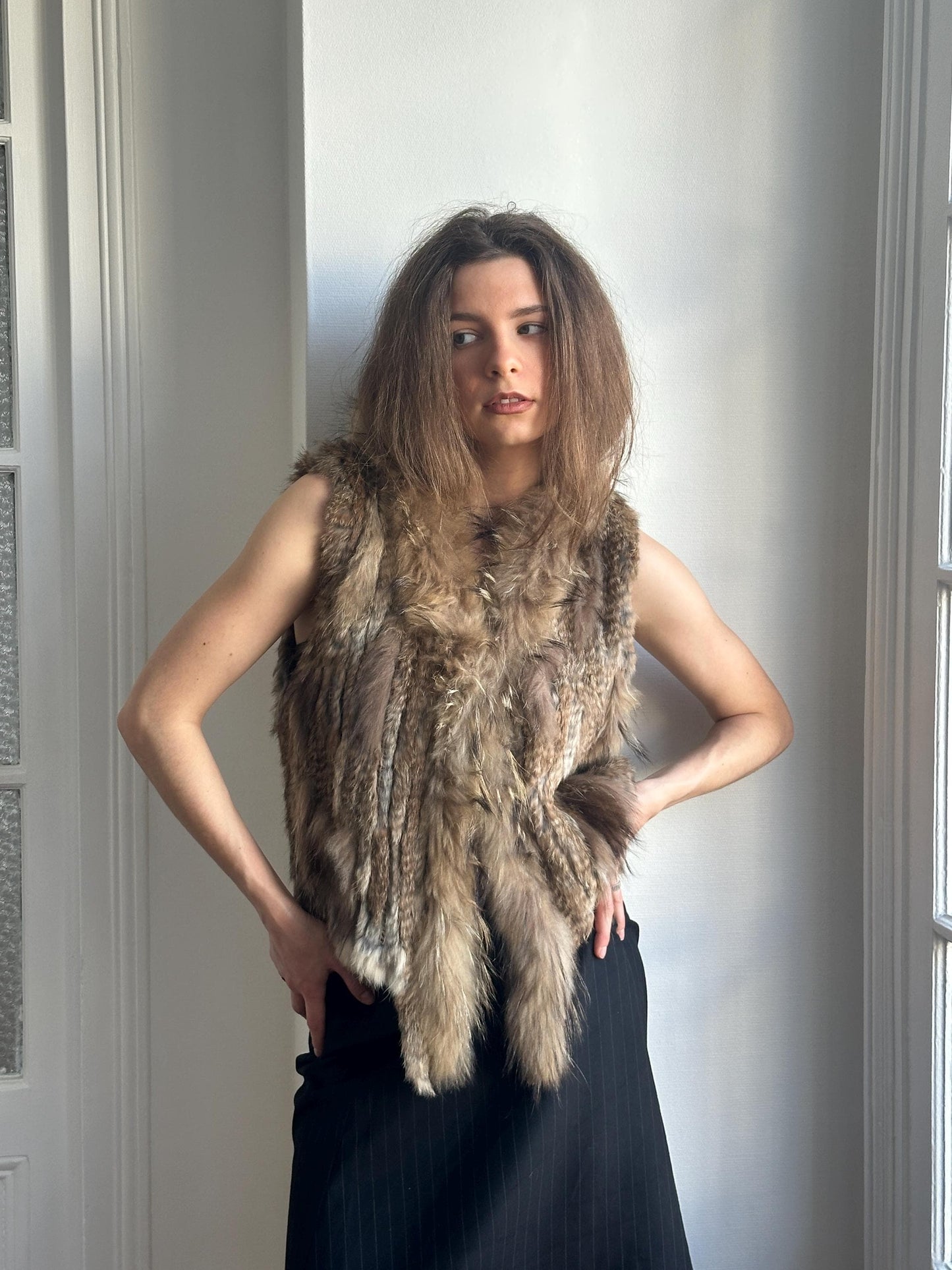 Vintage 90s Rabbit Fur Lightweight Vest in Brown