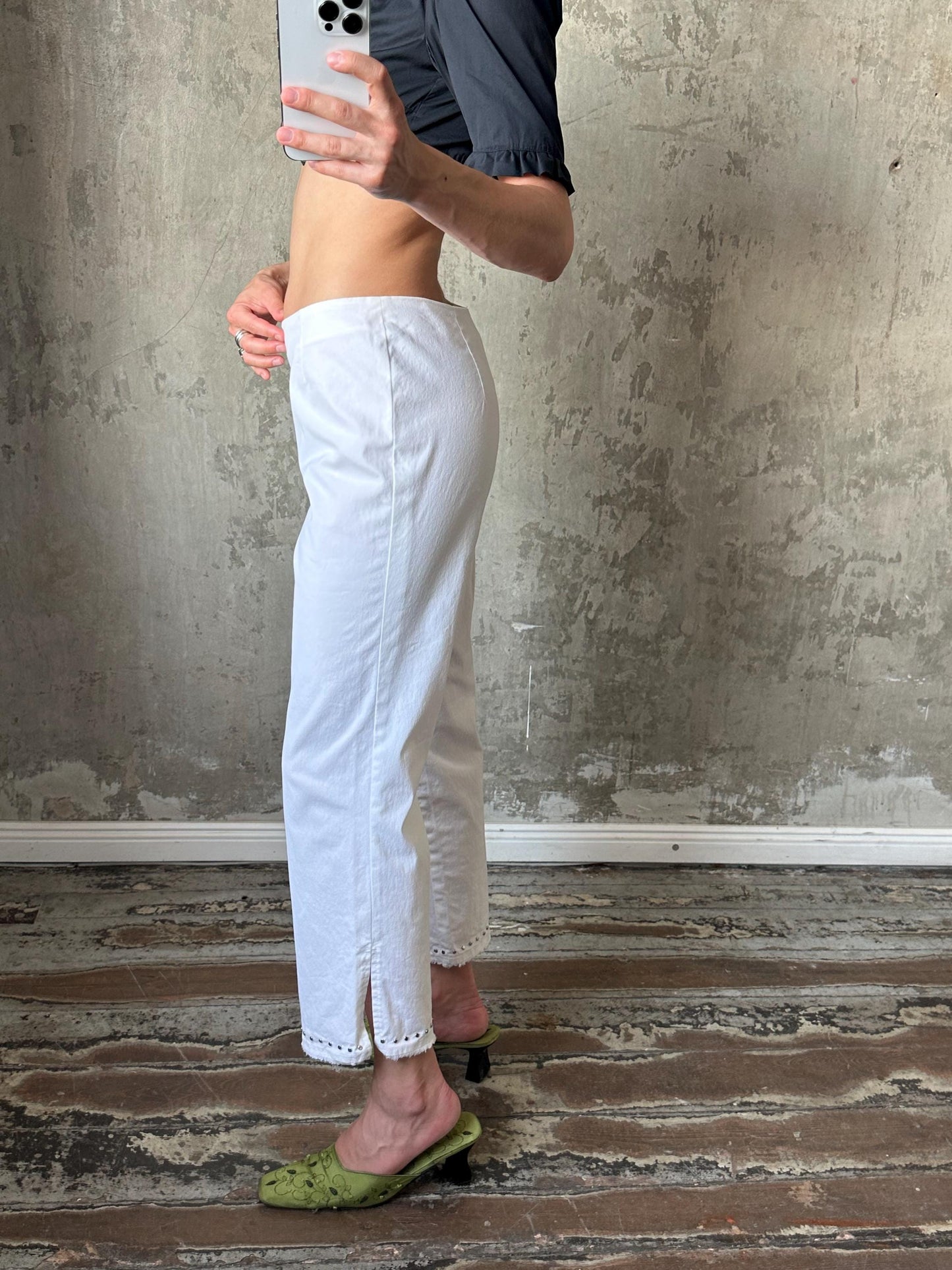 Vintage y2k ankle cotton pants in white