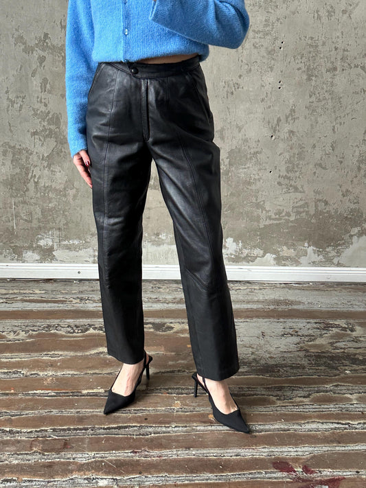 Vintage genuine leather trousers in black