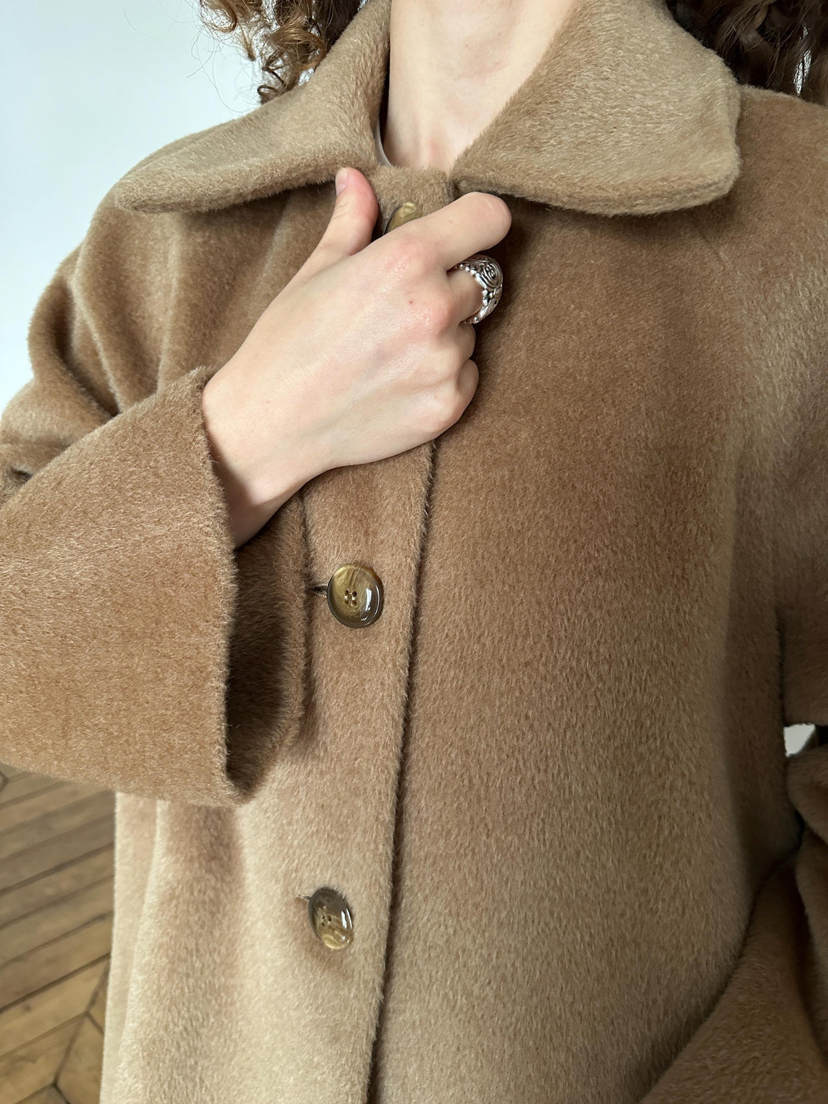 Vintage 90s Mohair Wool Teddy Coat in Beige