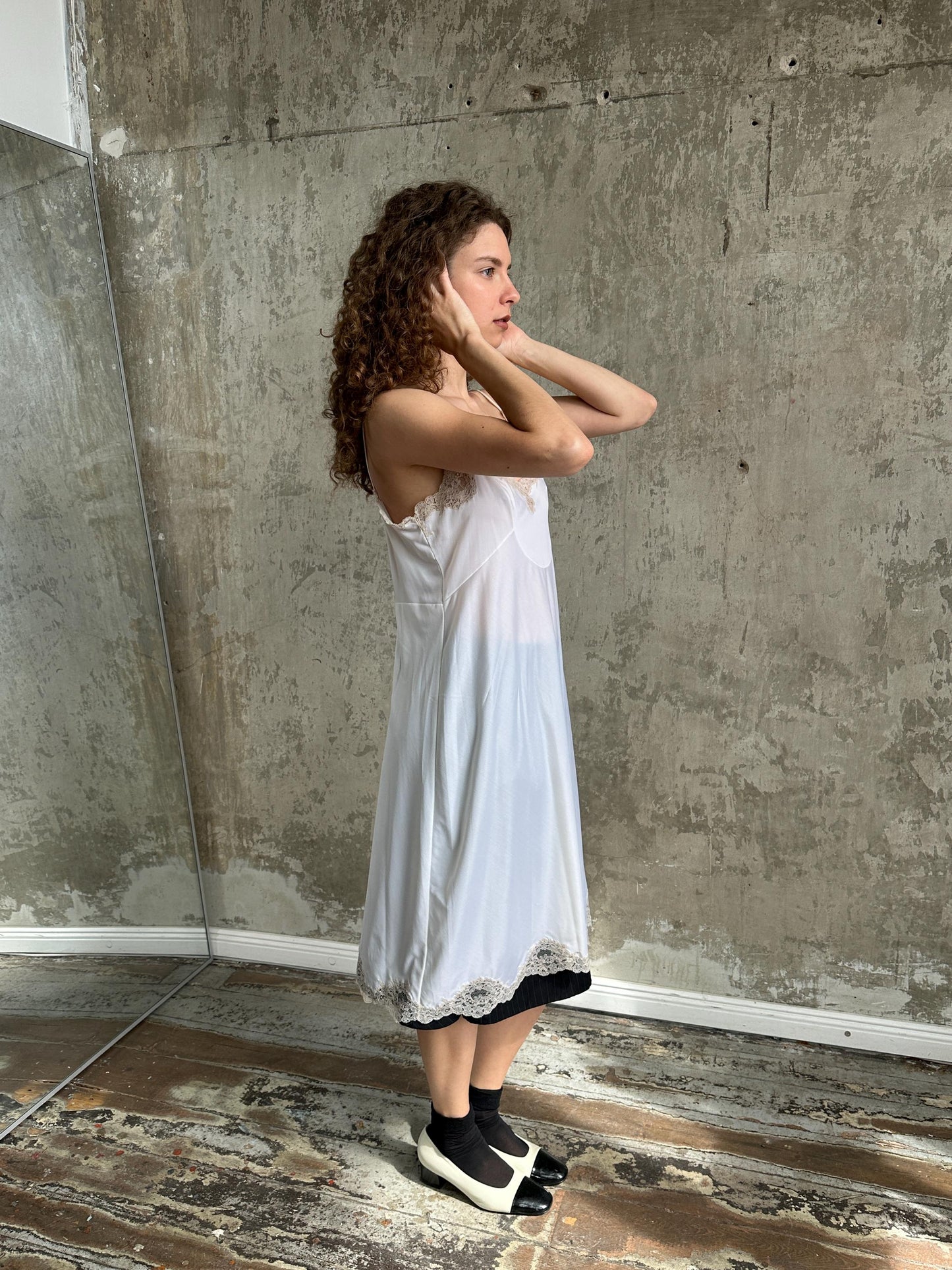 Vintage La Perla White Silk Slip Dress | Cream Lace Trim