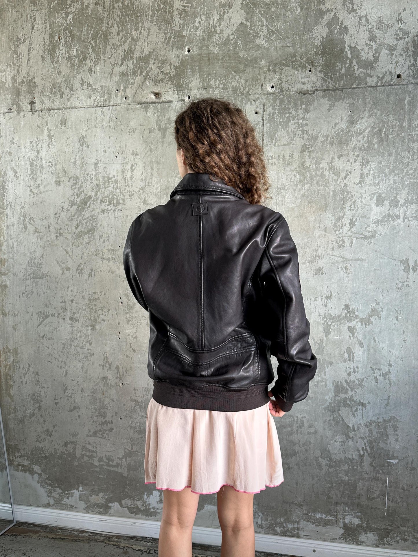 Vintage Hand Crafted Leather Aviator Bomber Jacket in Brown