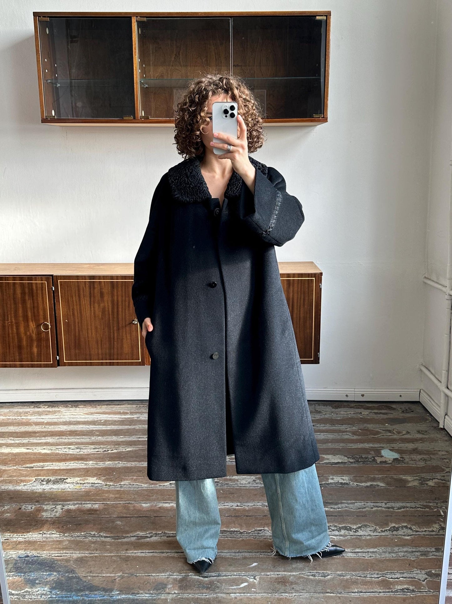 Vintage 90s mohair/wool blend coat in black