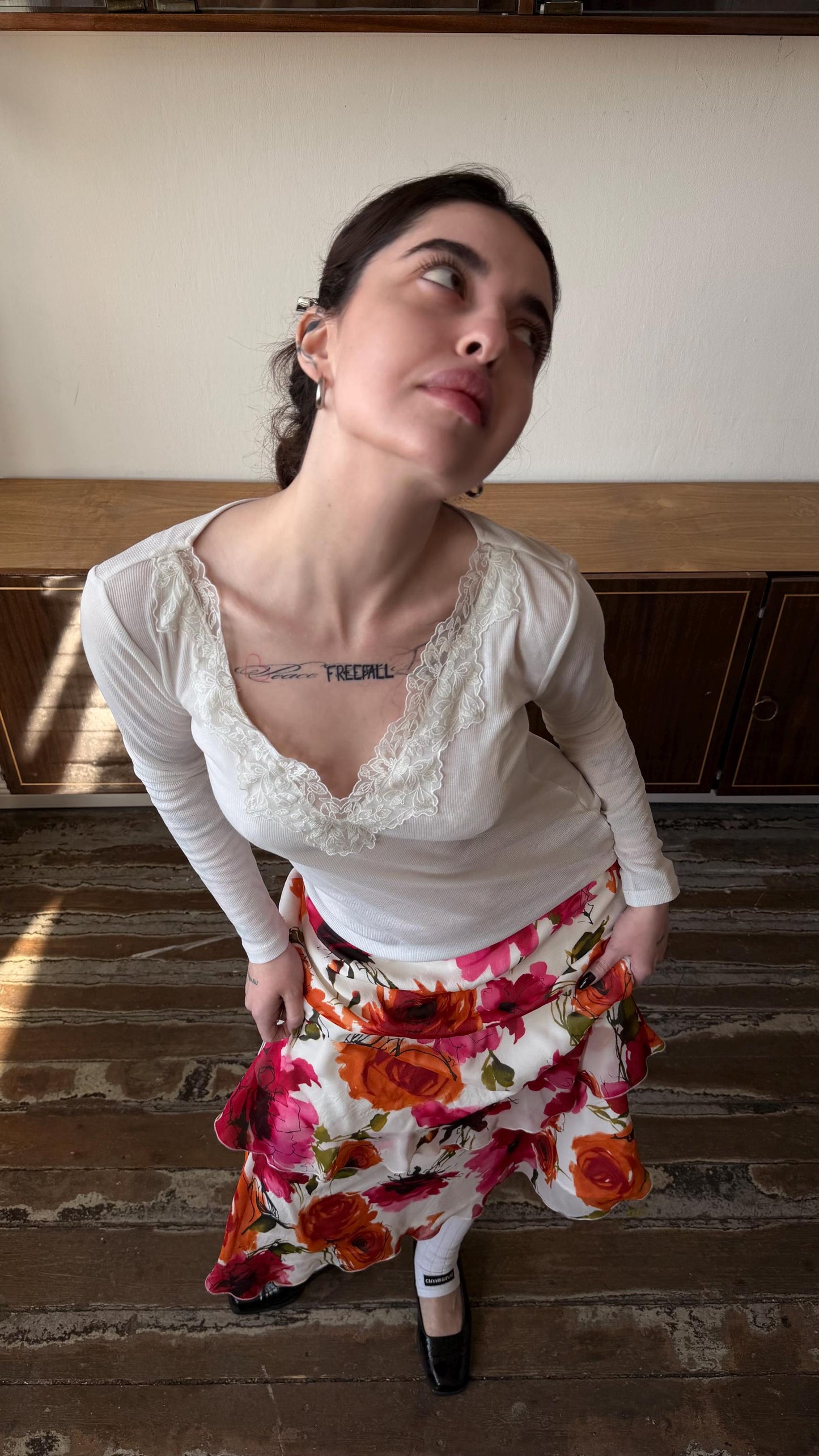 Vintage Marella Silk Floral Midi Skirt, Y2K Italian Bias Cut Slip Skirt (L/XL)