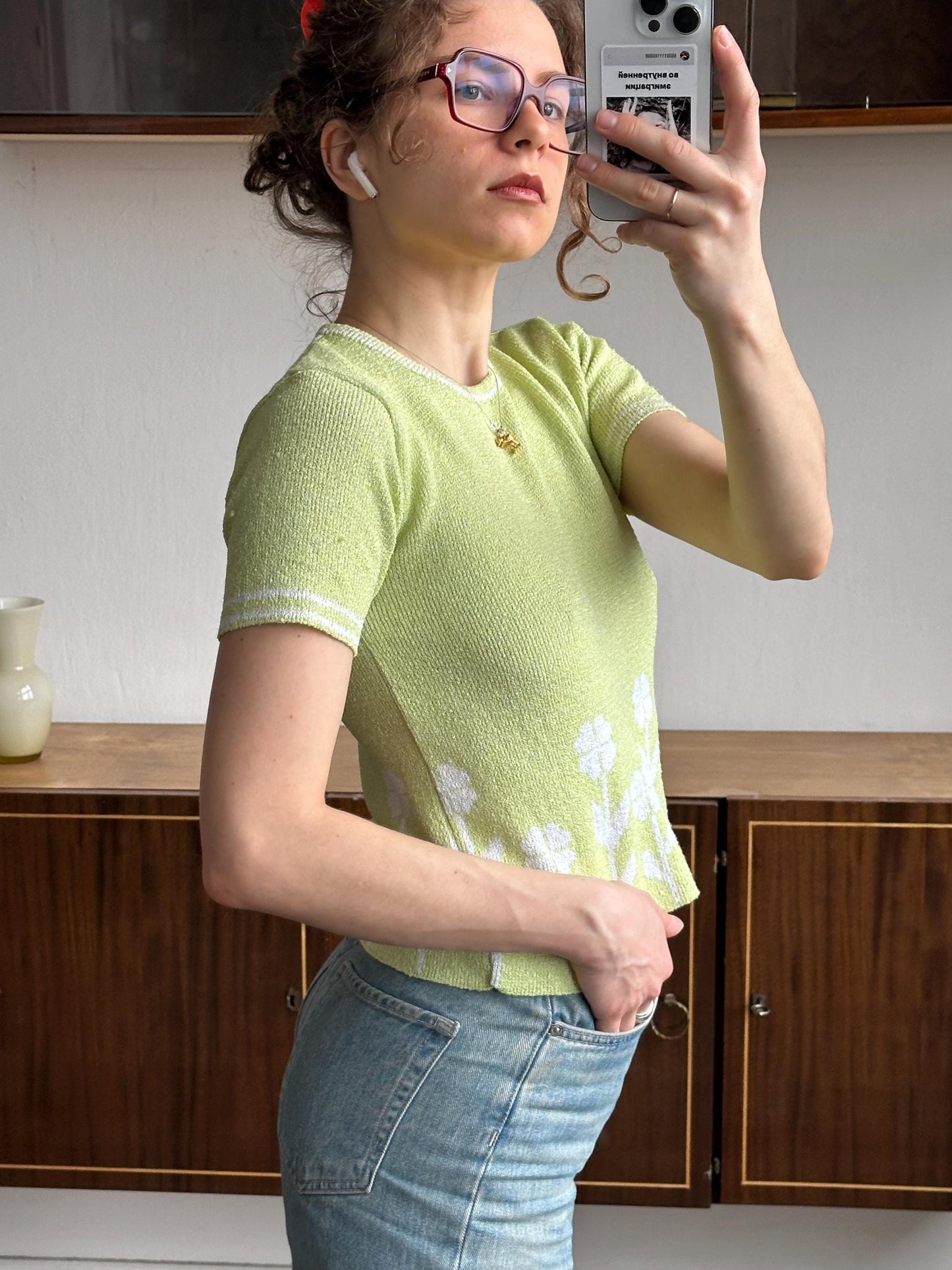 Vintage 80s summer top in green (lime), knitted t-shirt