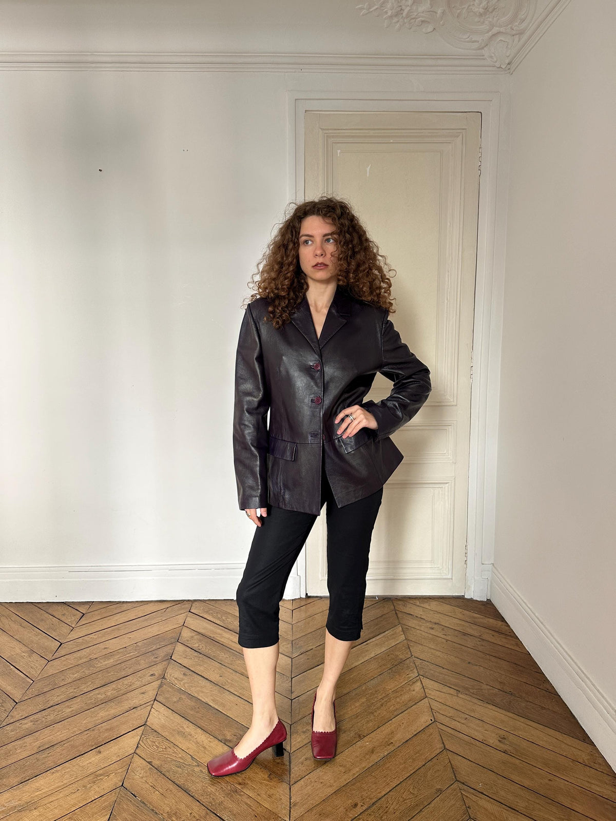 Vintage 90s Leather Blazer Jacket in Purple