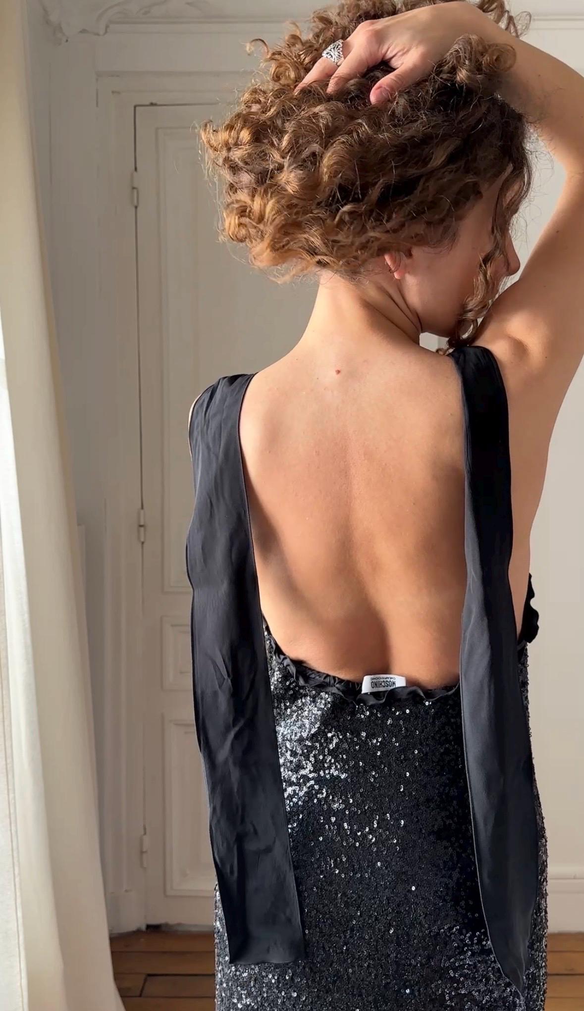 Vintage Moschino Cheap and Chic Black Sequin Open Back Party Dress I US 6