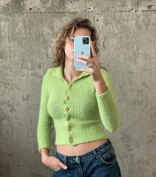 Vintage lime green, mohair knitted cardigan