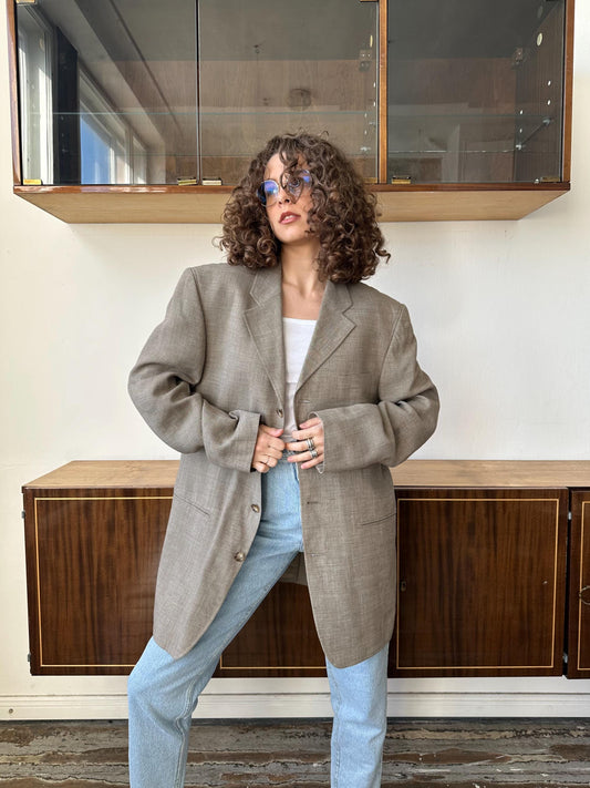 Vintage classic oversized linen/viscose blazer in beige