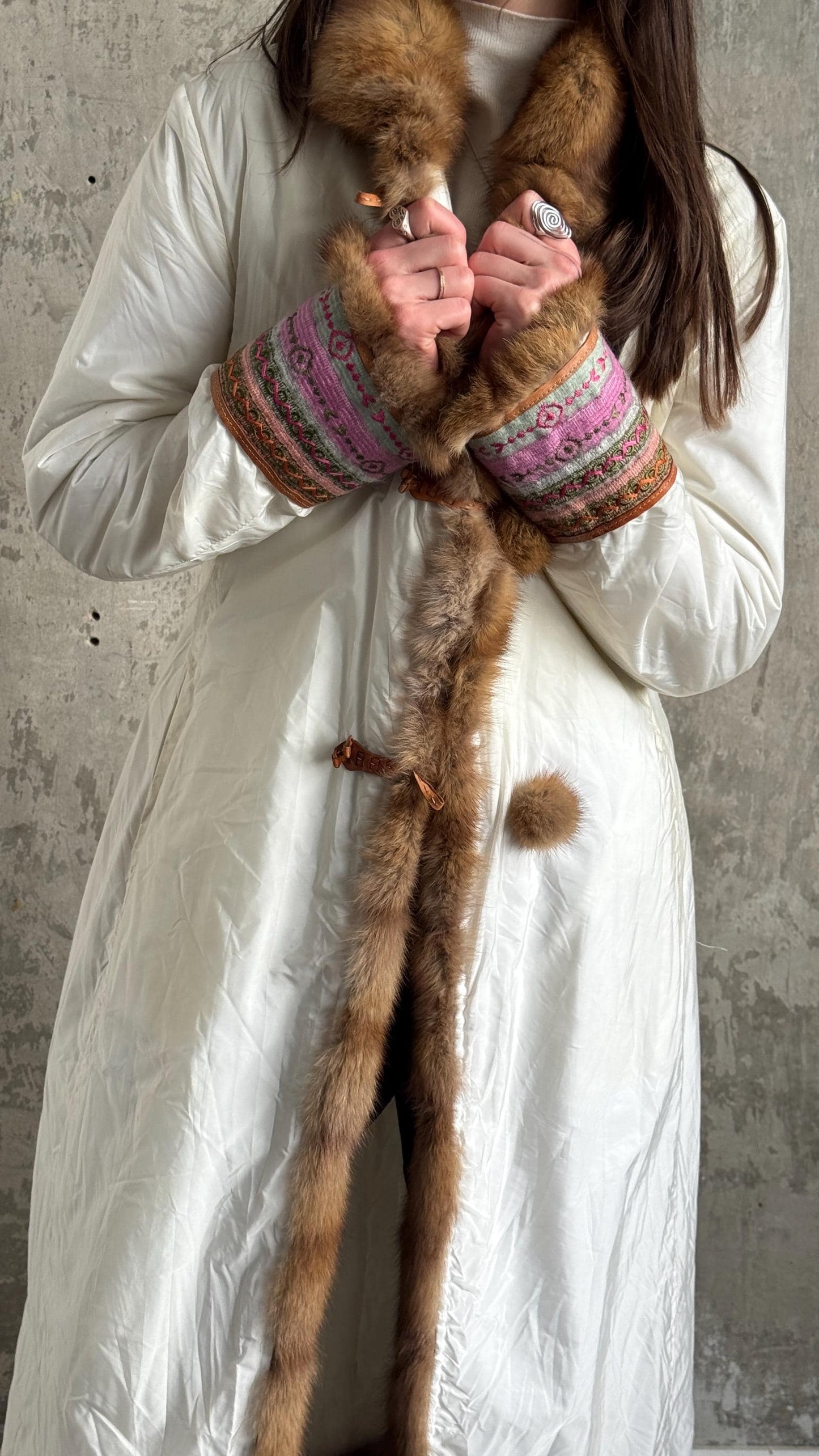Vintage Ermanno Scervino Ivory Puffer Coat with Fur Trim