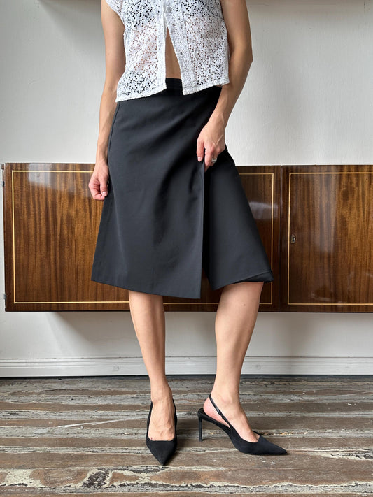 Vintage 90s asymmetric midi skirt in black