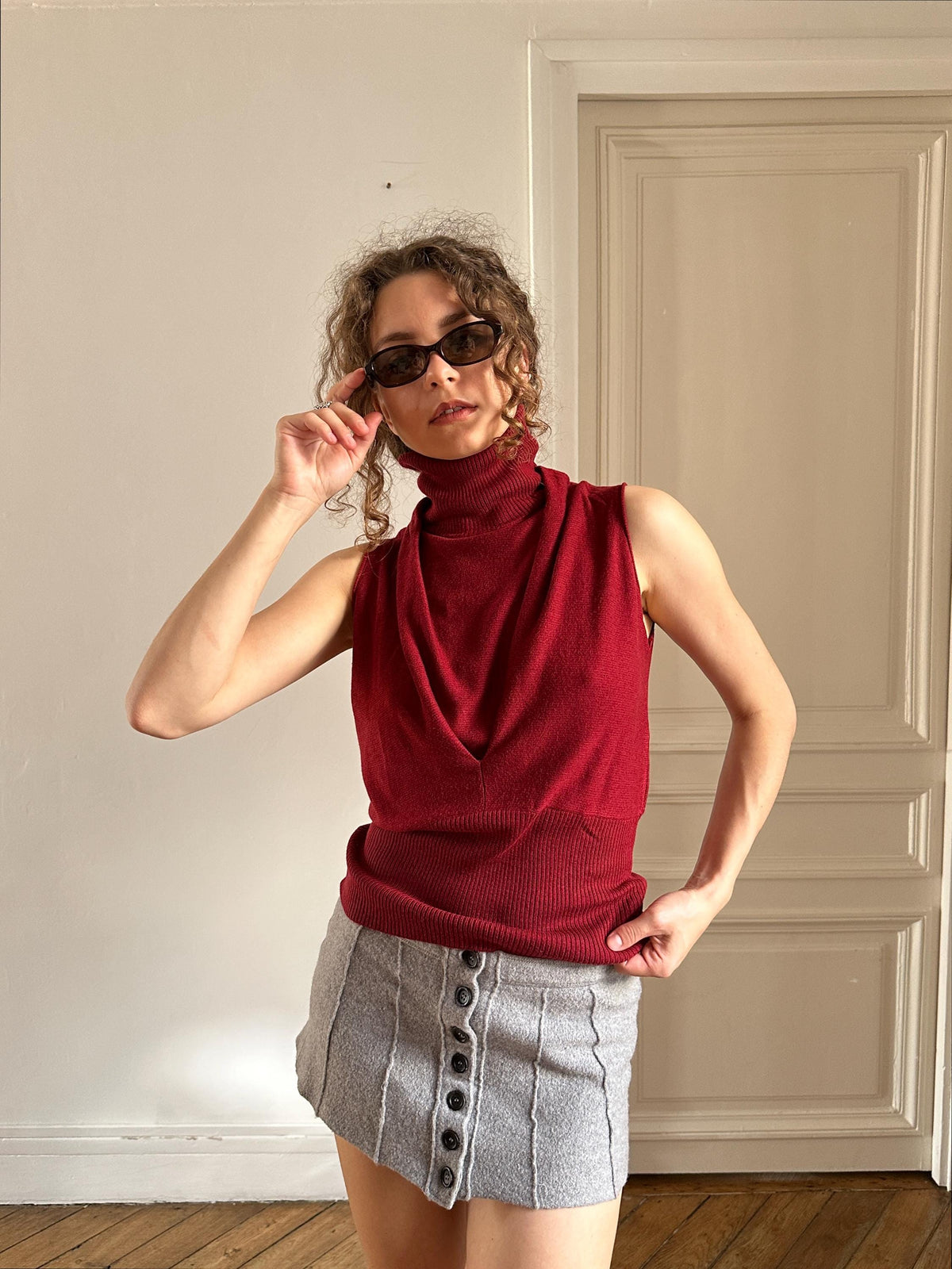Vintage Emporio Armani Burgundy Sleeveless Turtleneck Top