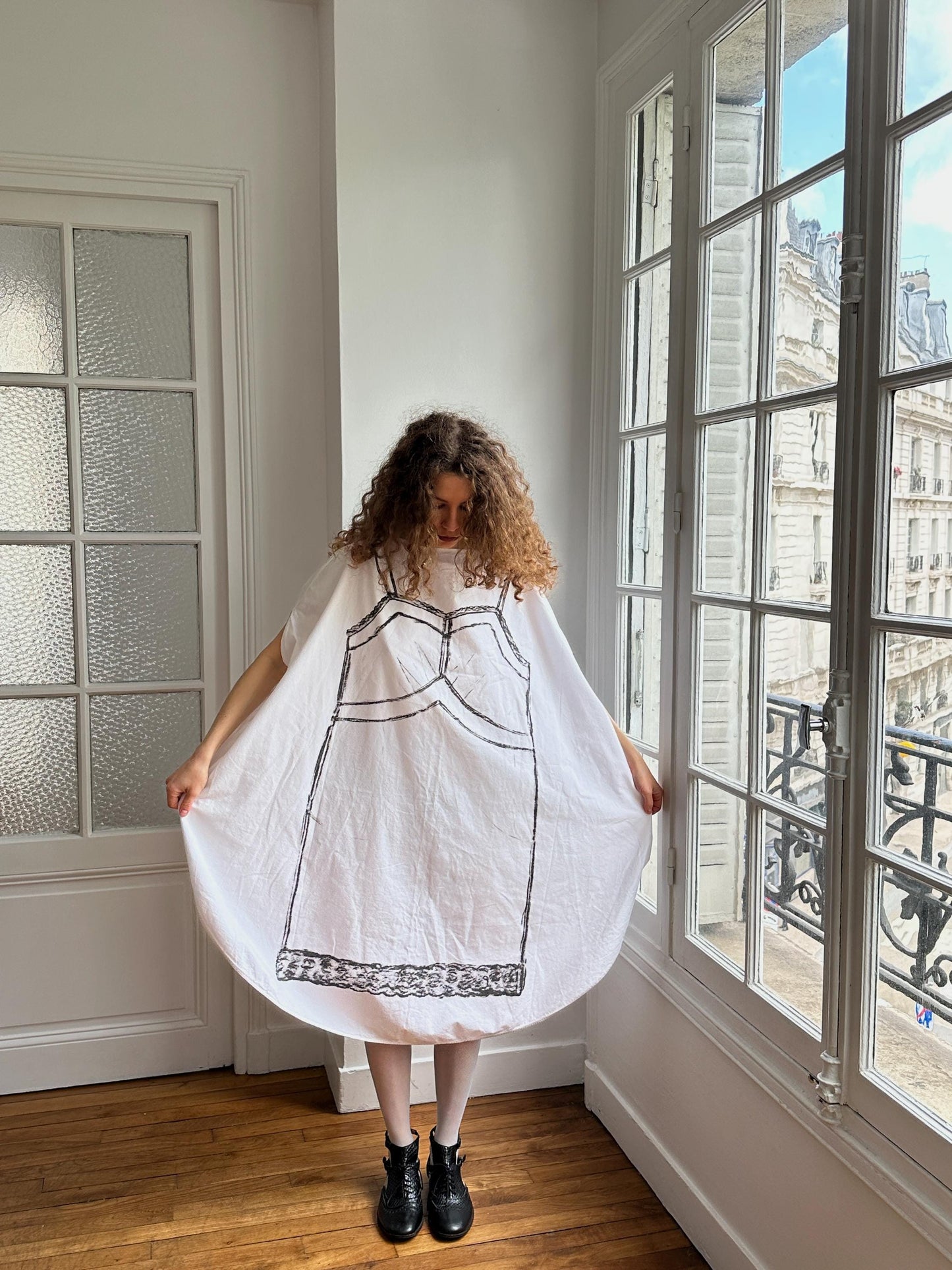 MM6 Maison Margiela Trompe L'Oeil Circle Oversized Dress in White