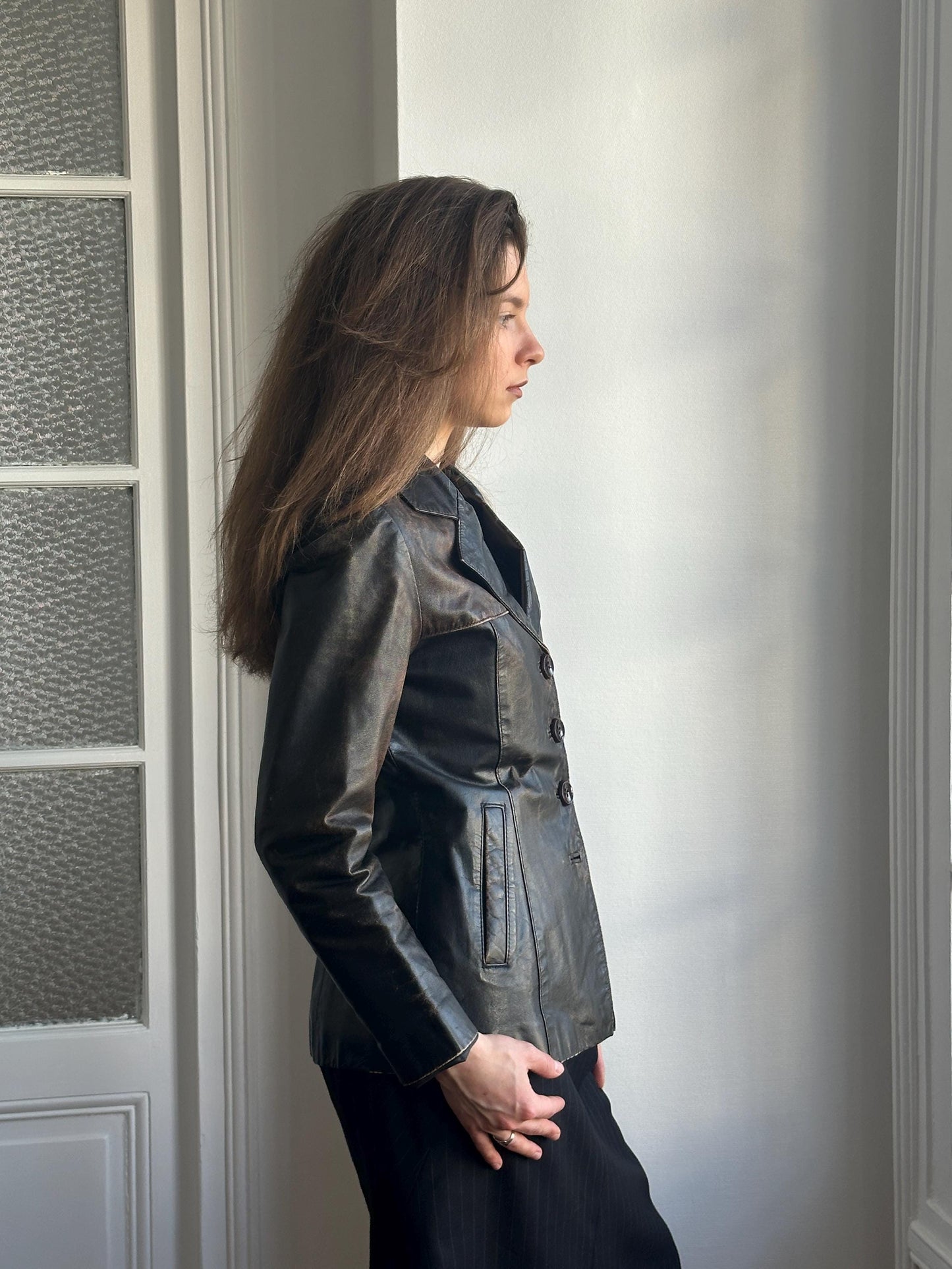 Vintage 90s Burnt Boxy Leather Jacket In Brown