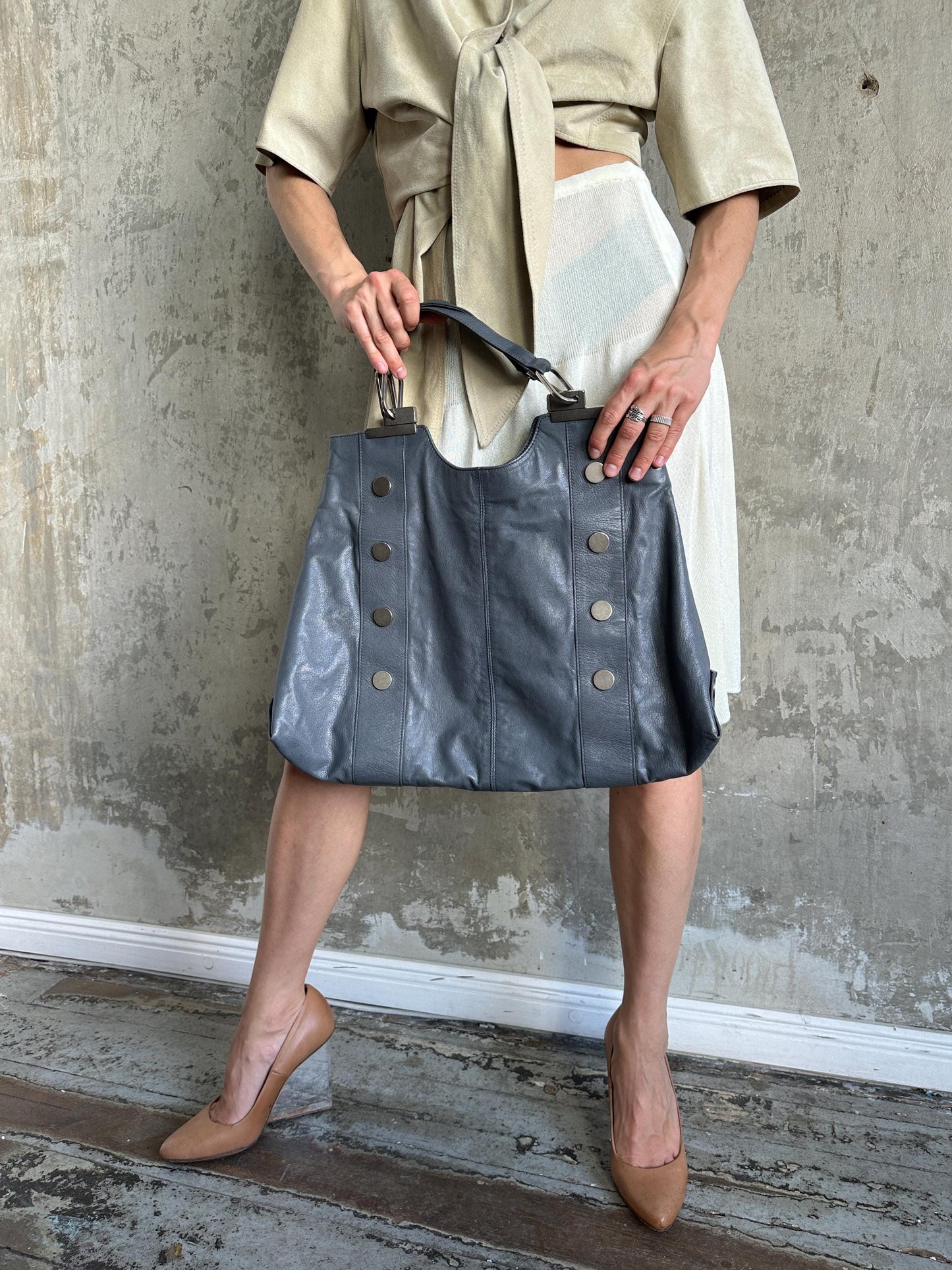 Vintage Balenciaga Grey Leather Tote Bag