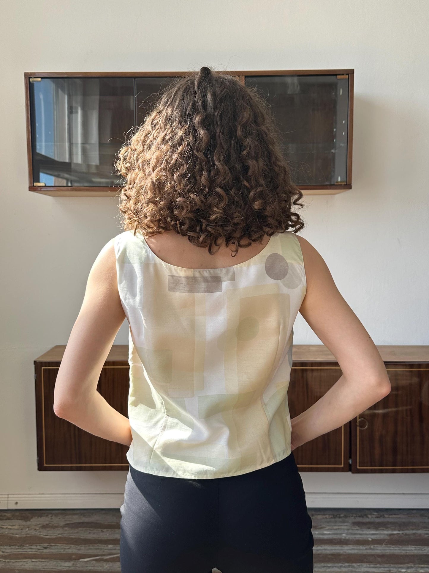 Vintage Marella abstract print top in beige