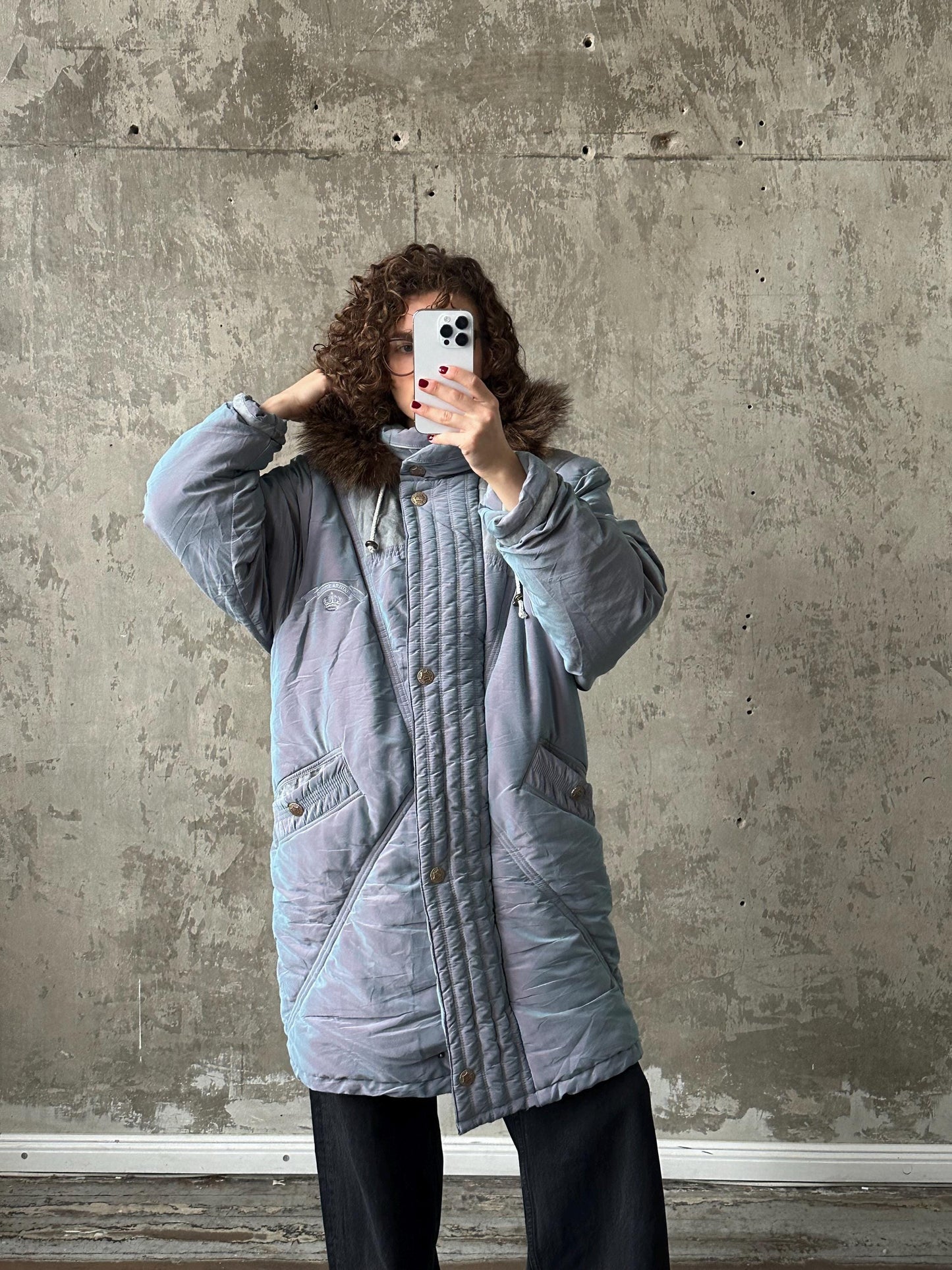 Vintage 90s grey hooded parka, 90s jacket coat