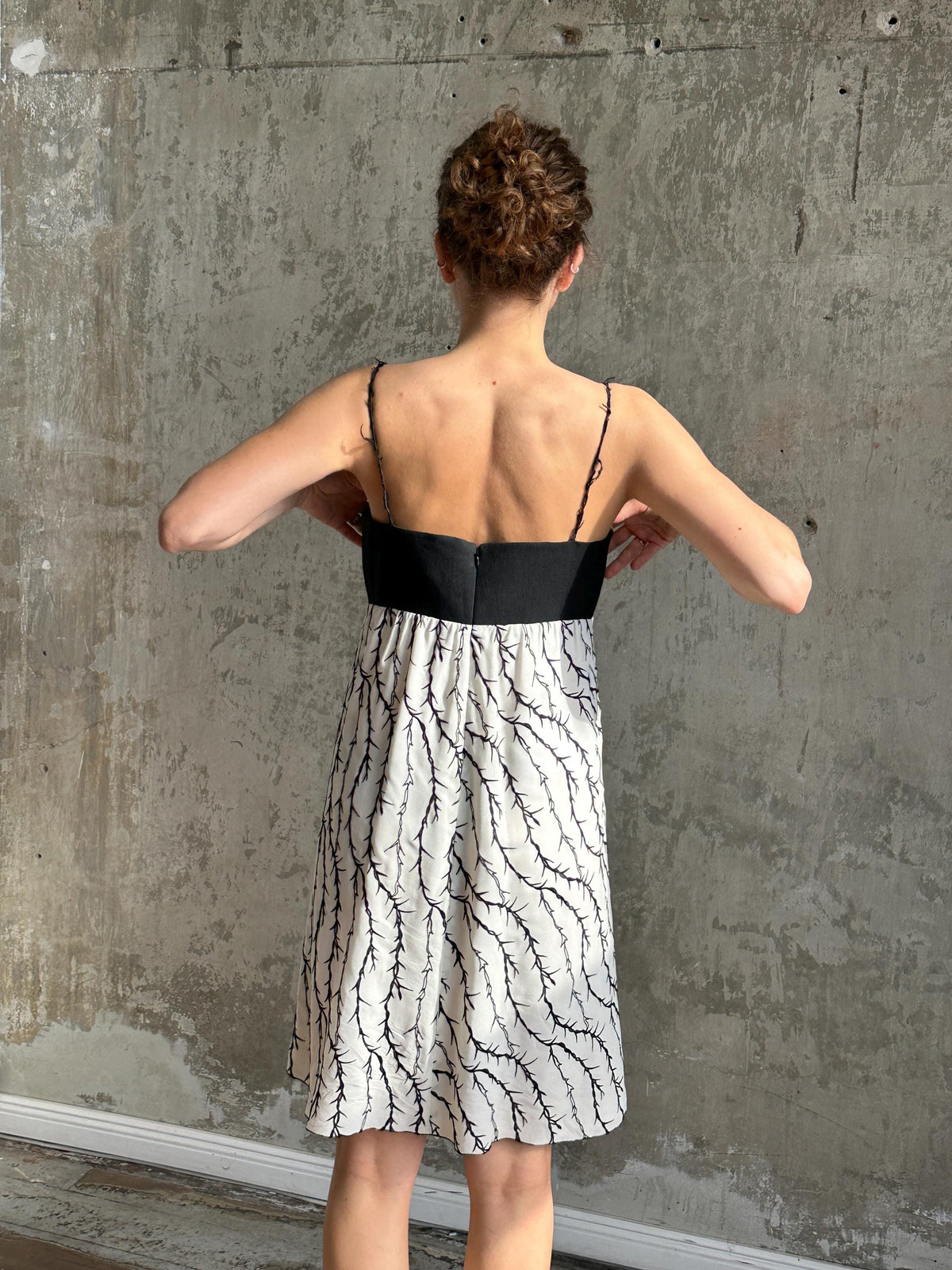Vintage Balenciaga Branch Halter Dress in Black and White | Nicolas Ghesquière Era Silk Dress