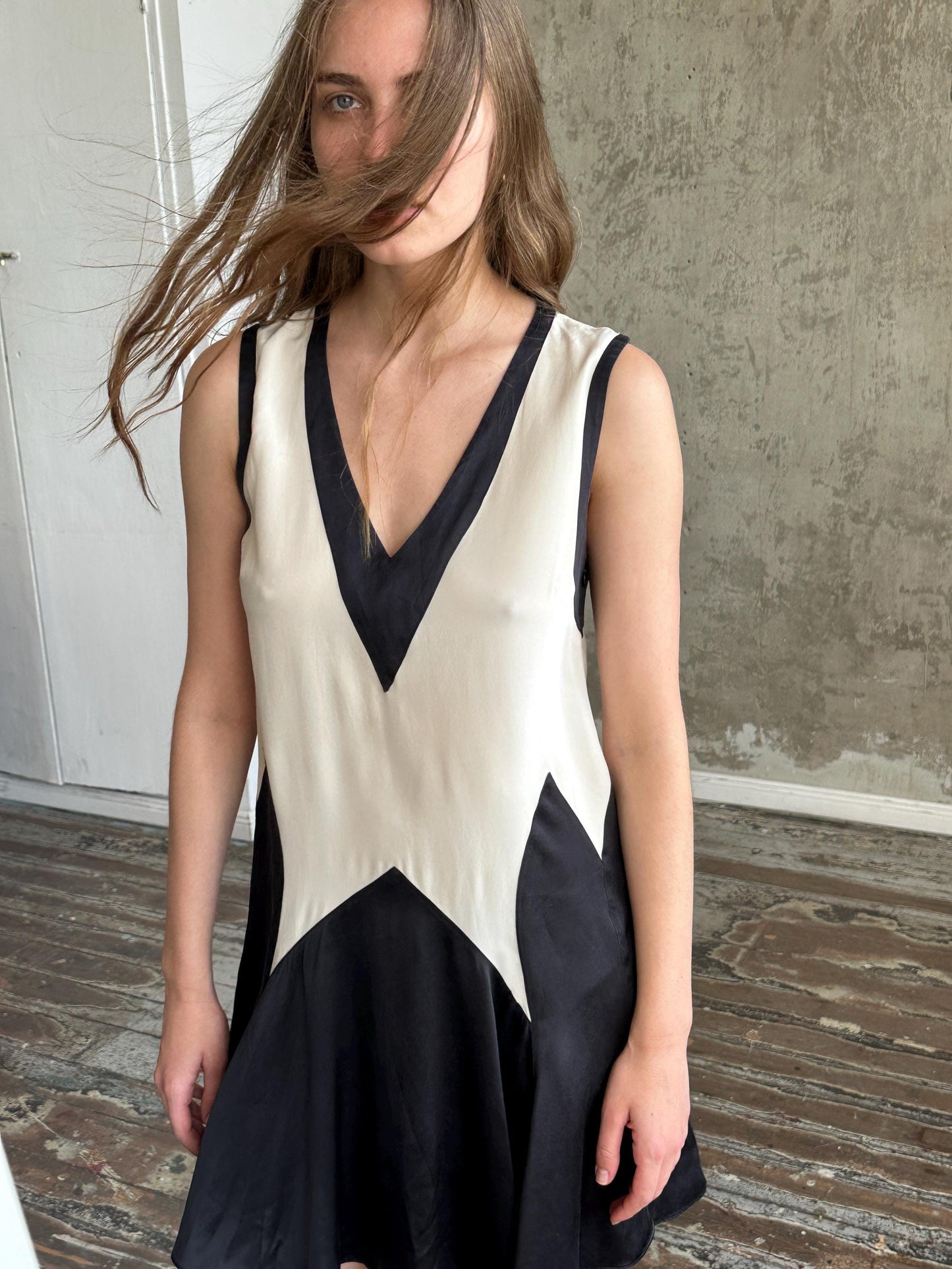Vintage Marc by Marc Jacobs Silk Mini Dress | Black & Ivory Geometric Dress