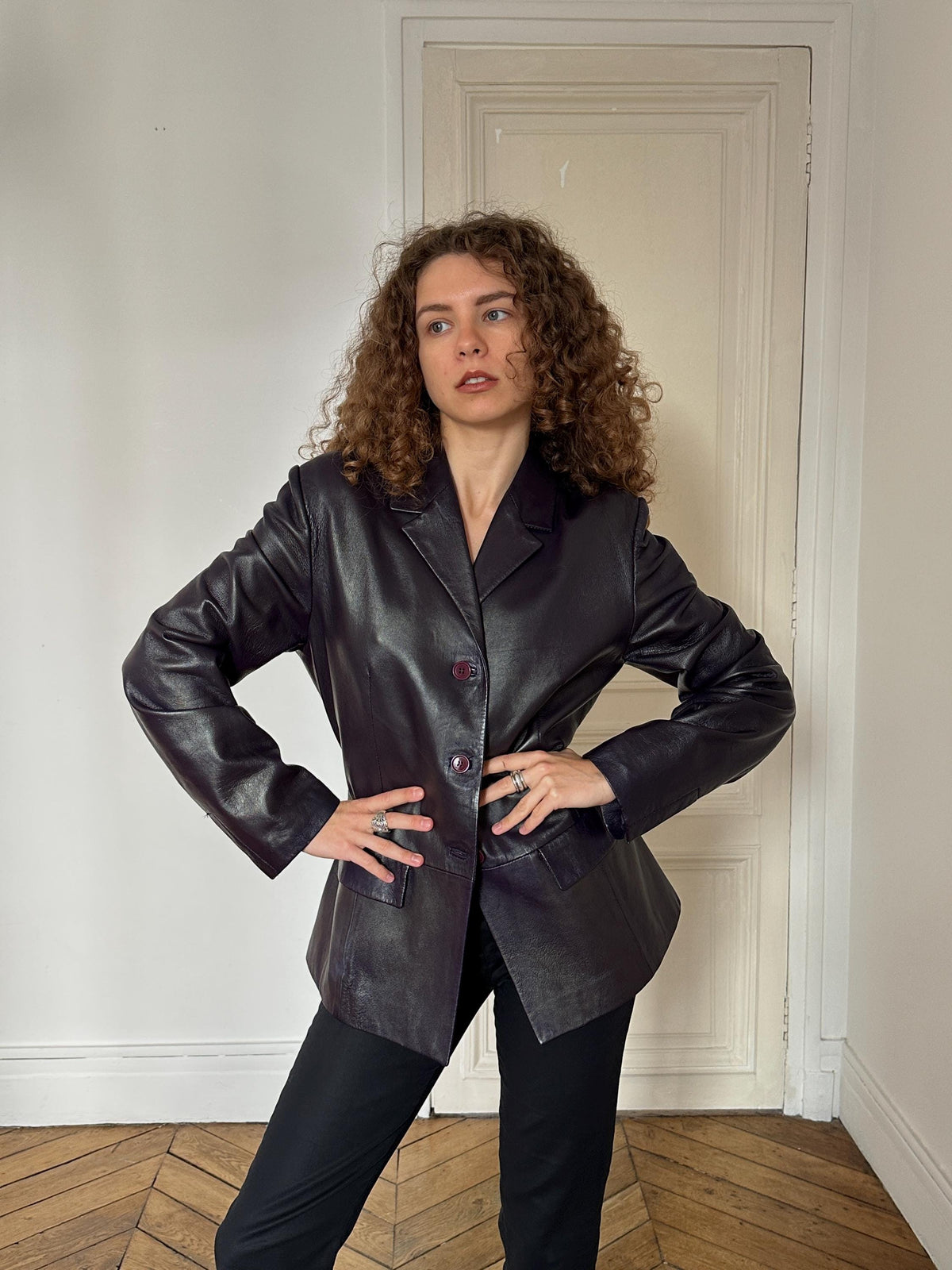 Vintage 90s Leather Blazer Jacket in Purple