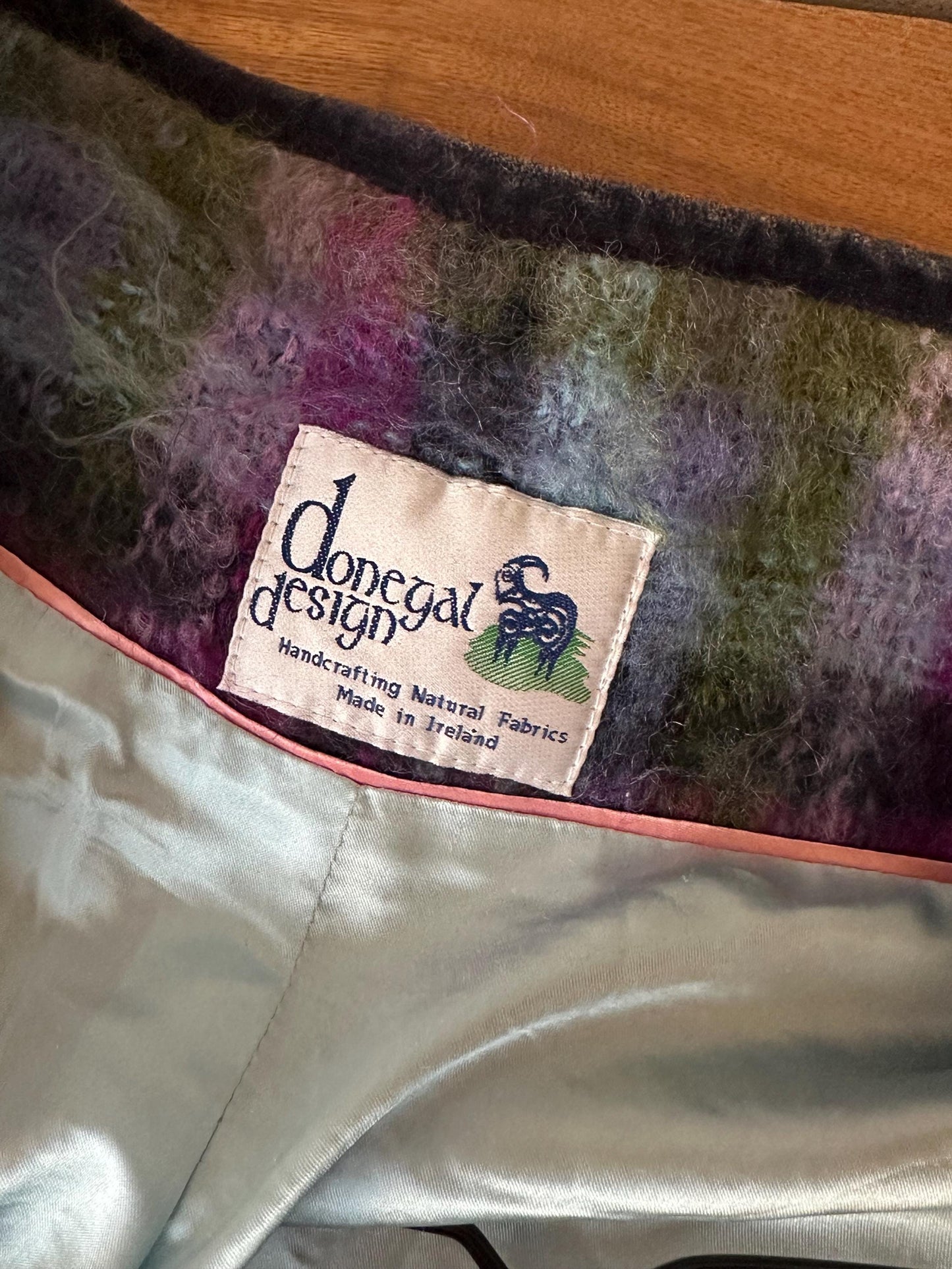 Vintage fuzzy plaid coat in purple and blue, vintage cape