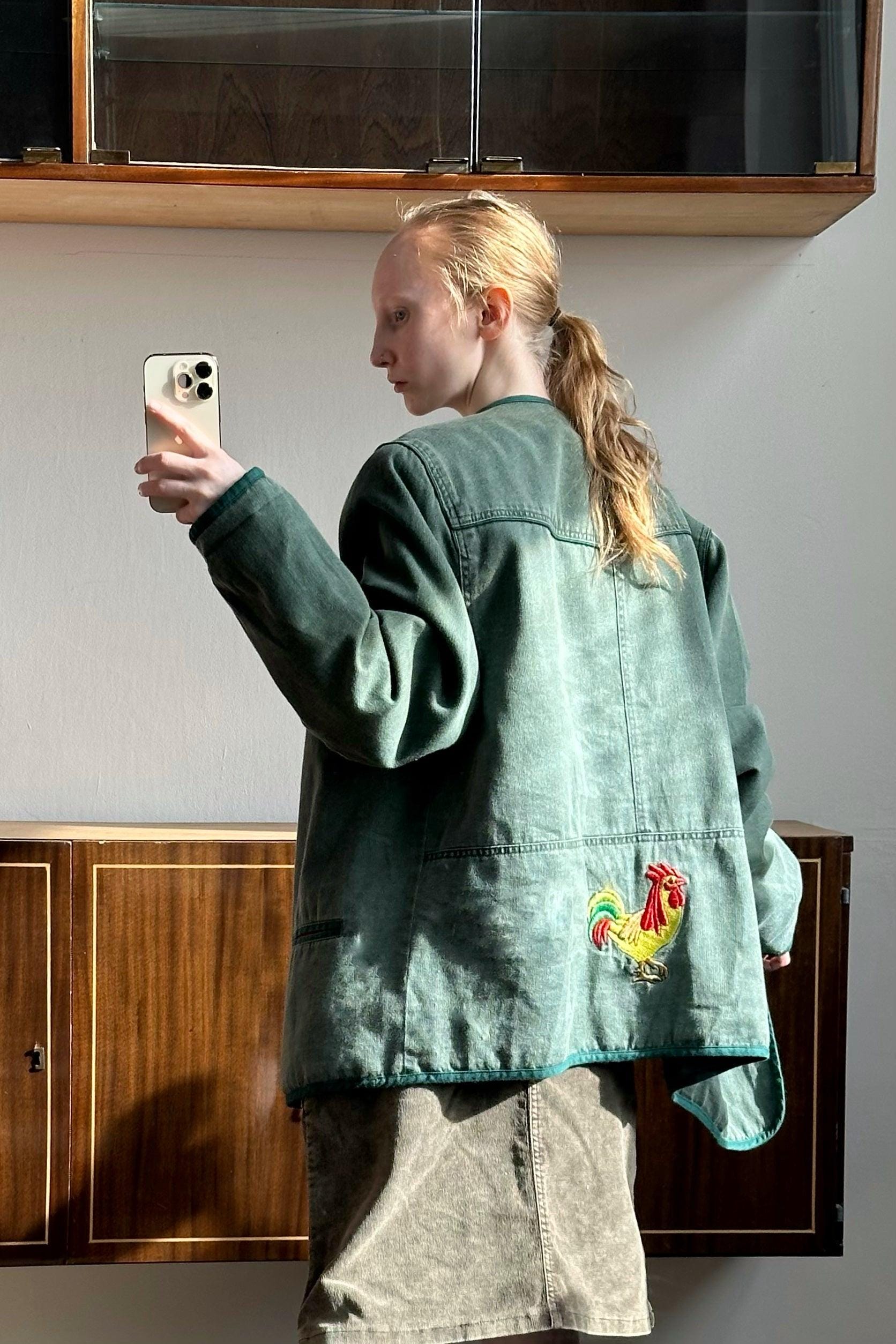 Vintage cotton oversized jacket with print in light green
