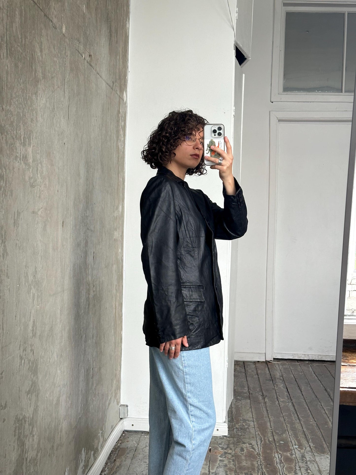 Vintage 90s leather jacket in black, leather blazer