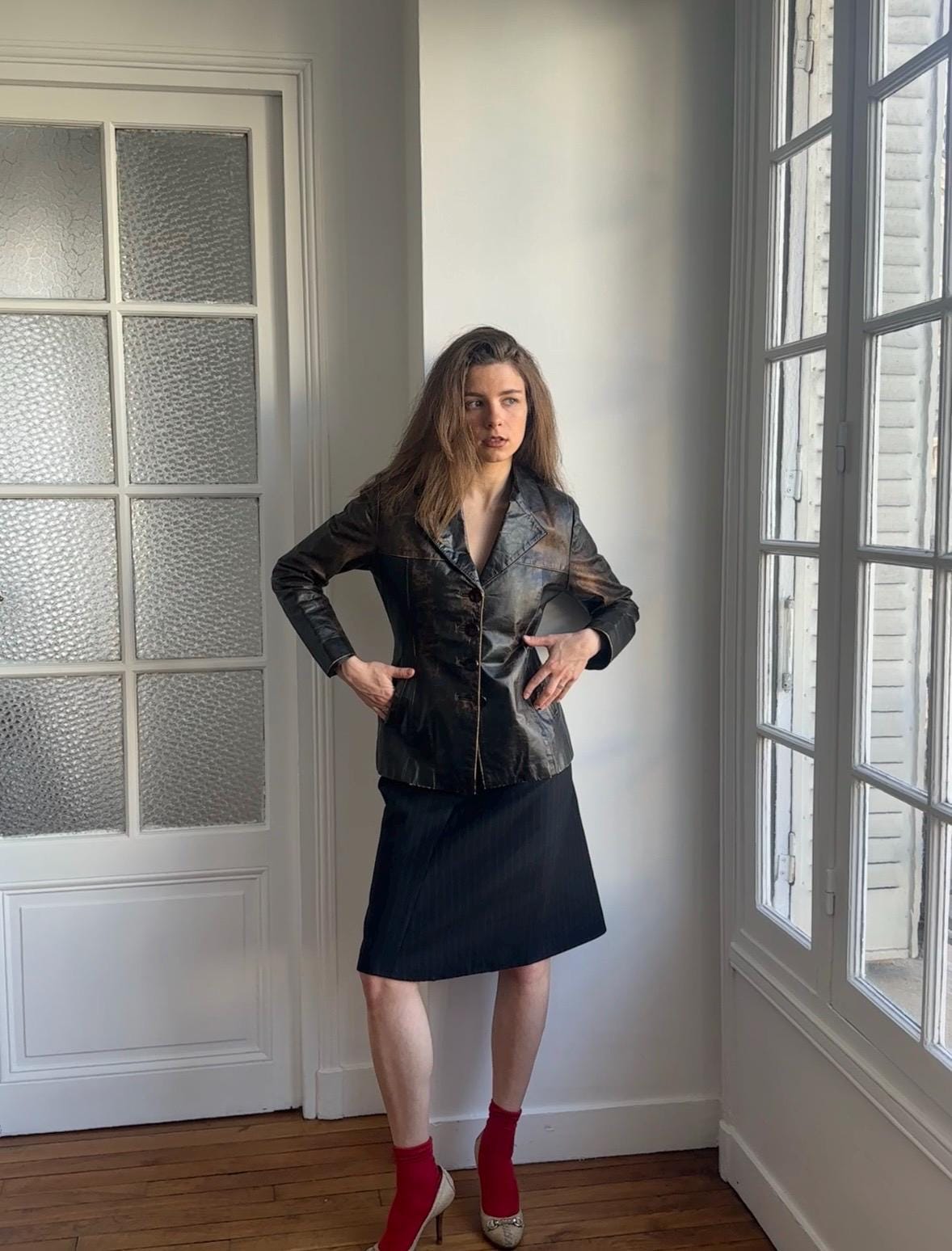 Vintage 90s Burnt Boxy Leather Jacket In Brown