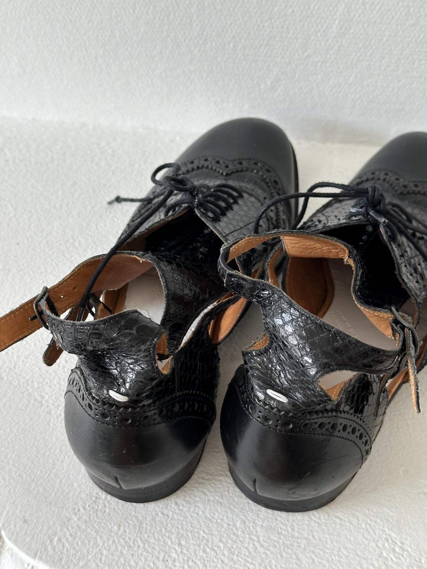 Maison Margiela Line 22 Black Leather Cut-Out Brogue Oxford Sandal in Black I US 6.5