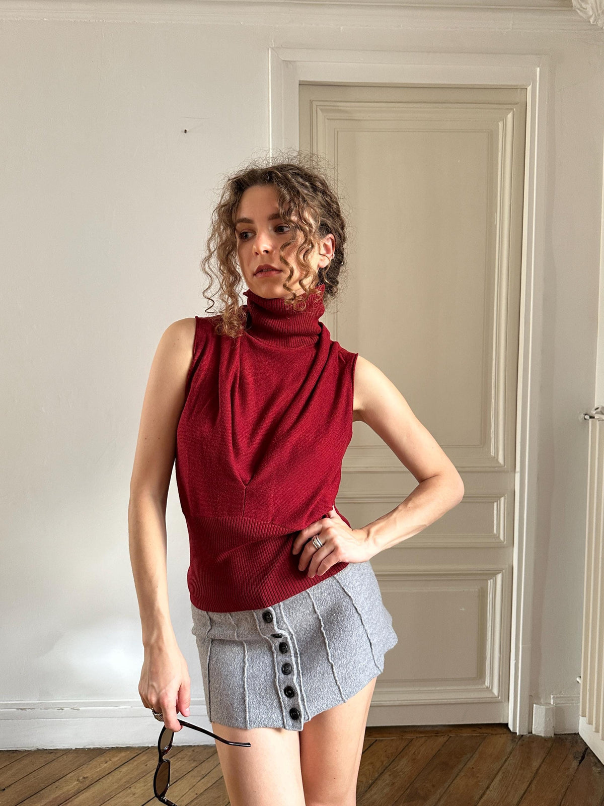 Vintage Emporio Armani Burgundy Sleeveless Turtleneck Top