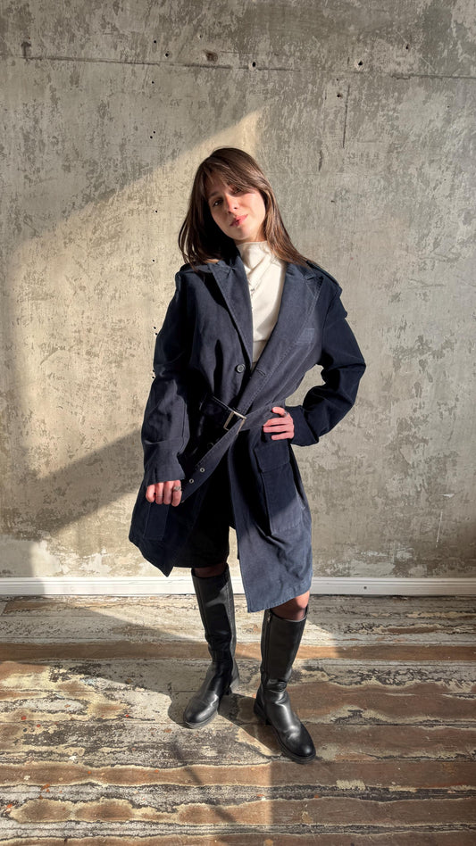 Vintage SISLEY belted coat in dark blue