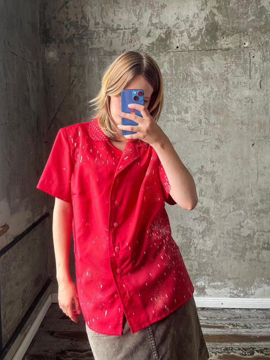 Vintage abstract pattern blouse in red