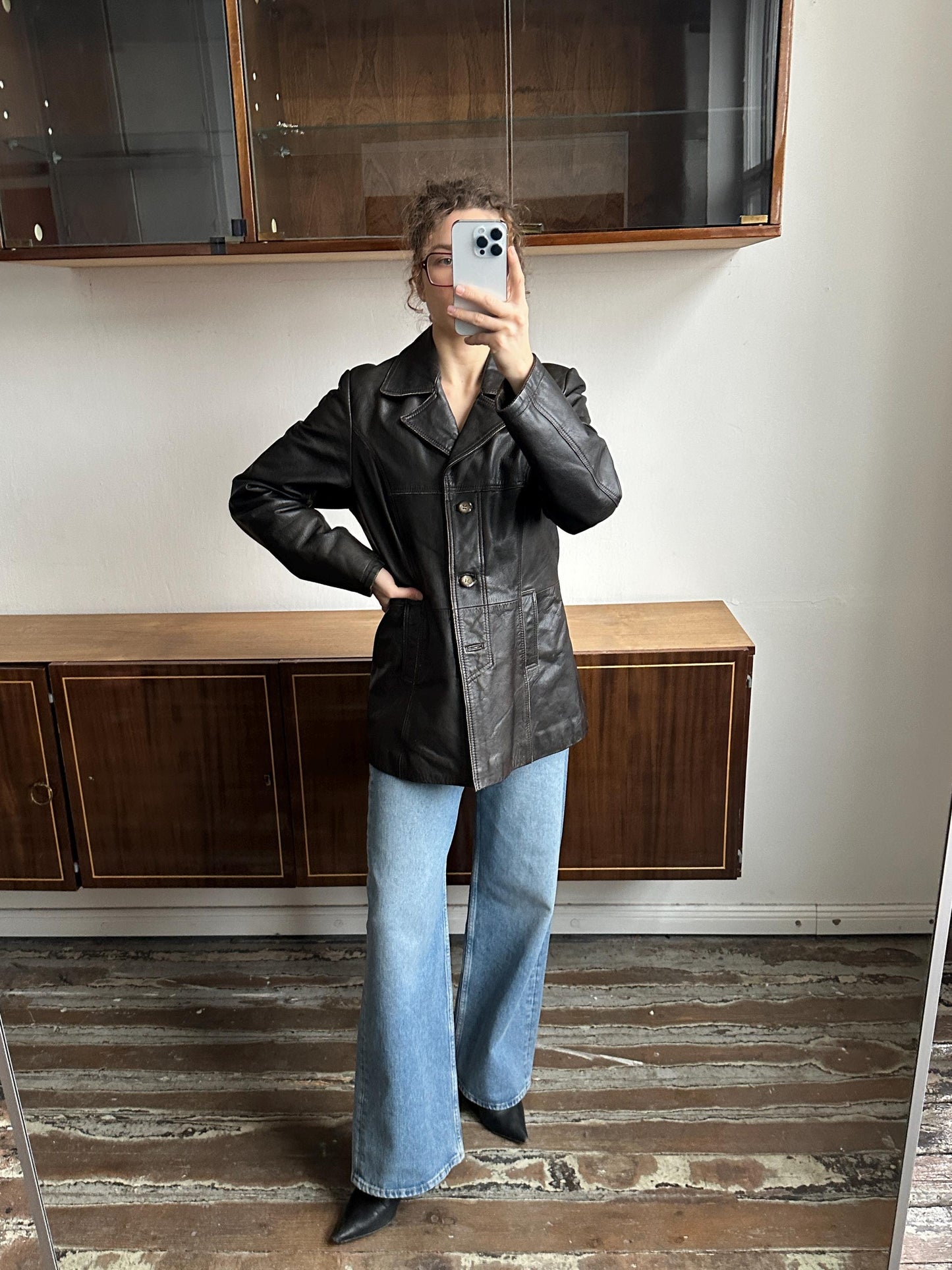 Vintage 90s Minimalist Leather Jacket In Dark Brown