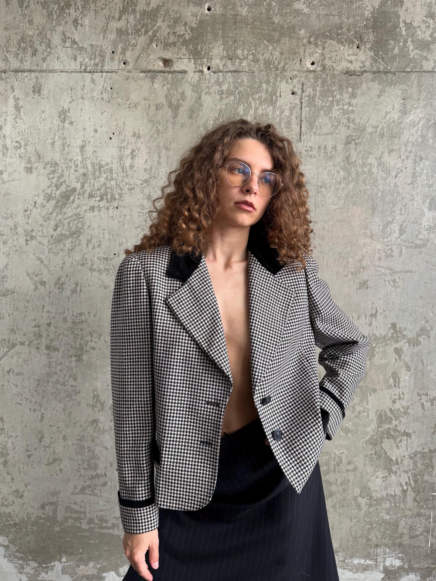 Vintage Versus Gianni Versace Houndstooth Blazer In Black & White