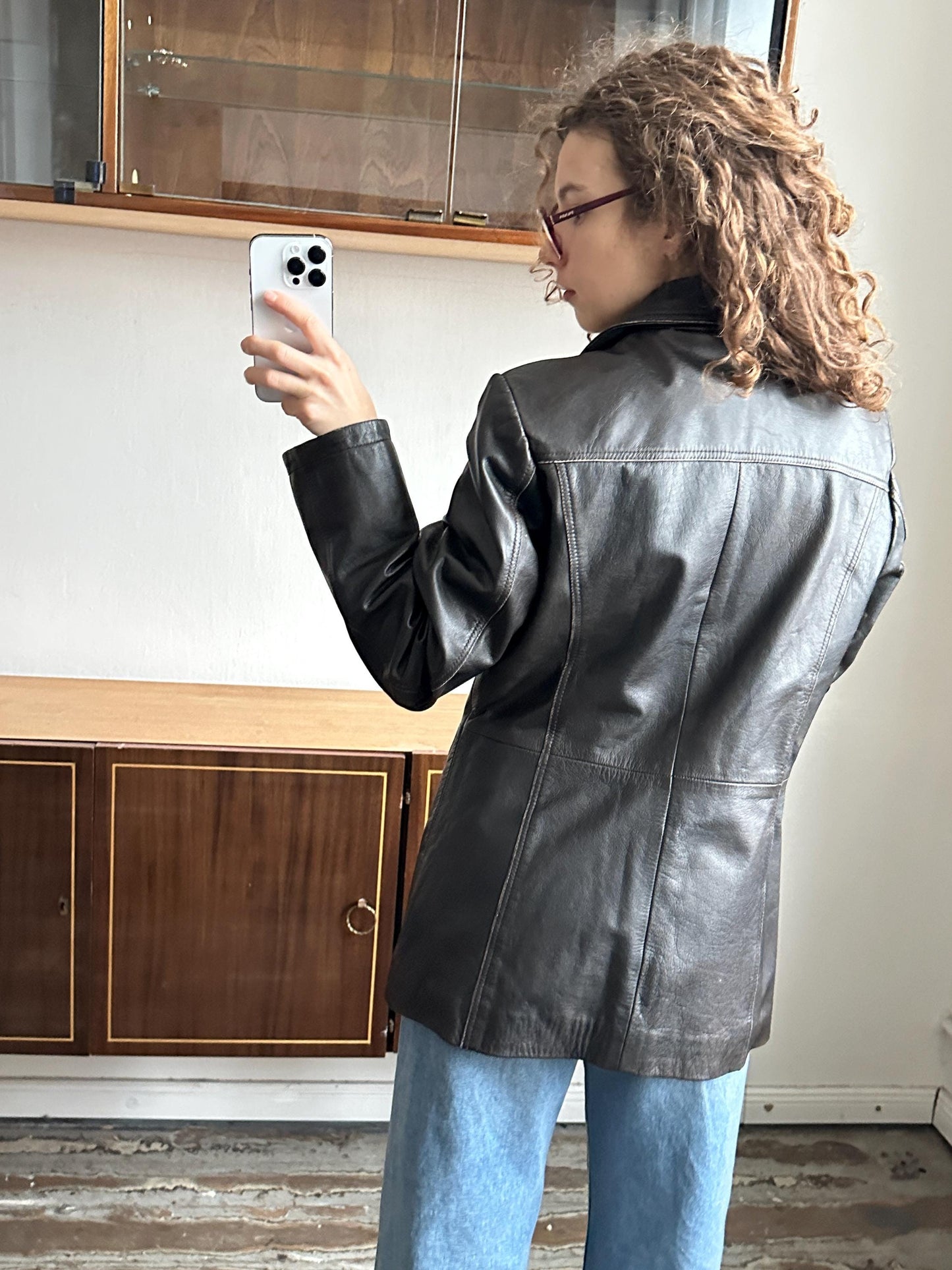 Vintage 90s Minimalist Leather Jacket In Dark Brown