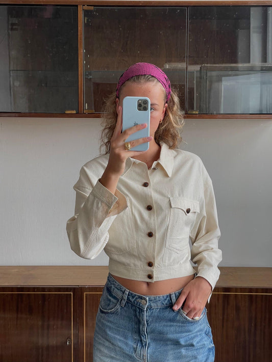 Vintage silk button-up blouse in white