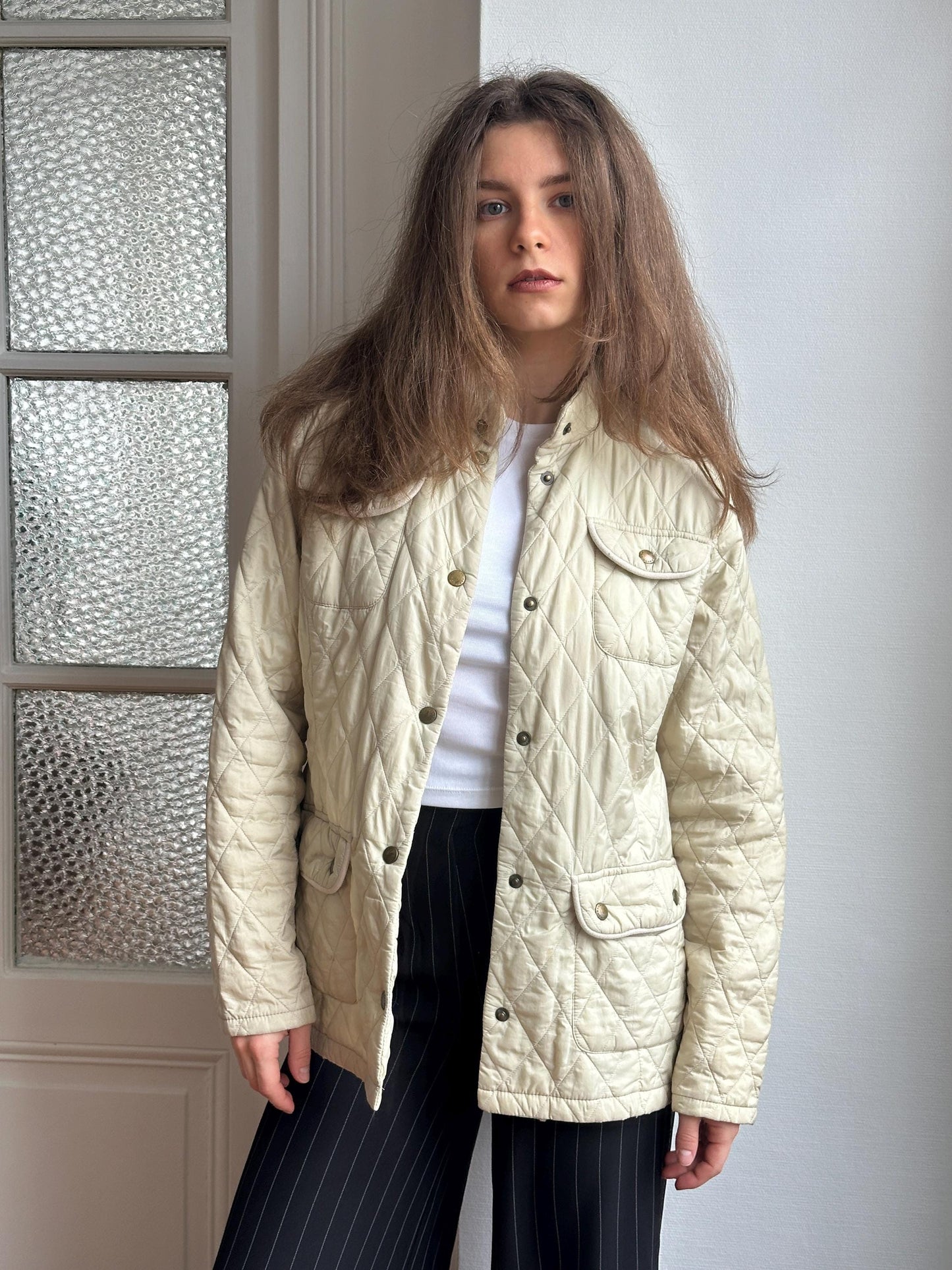 Vintage Barbour workwear quilted jacket in beige