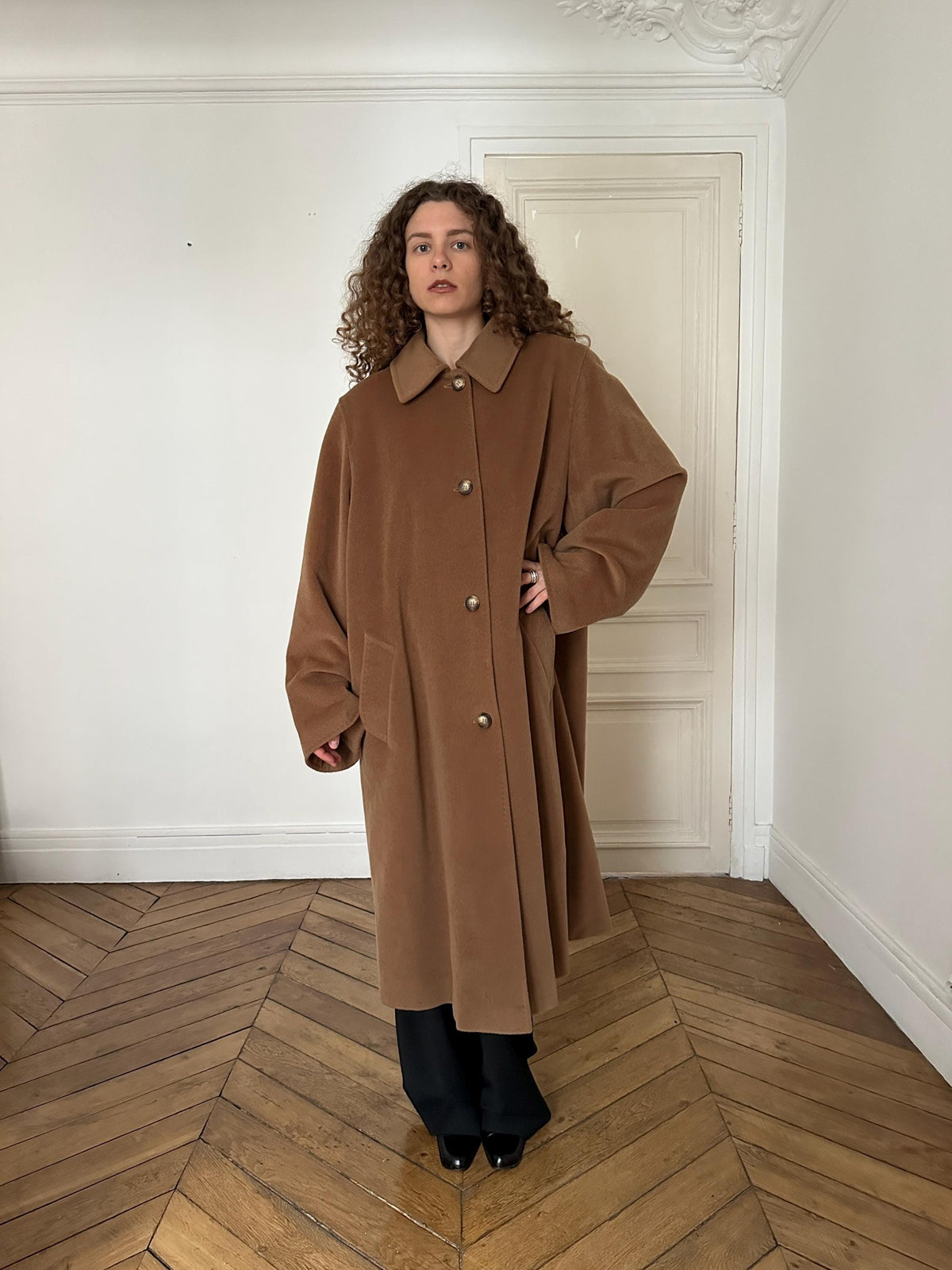 Vintage Piacenza Camel Long Baggy Coat | Italian 100% Wool Minimalist Coat
