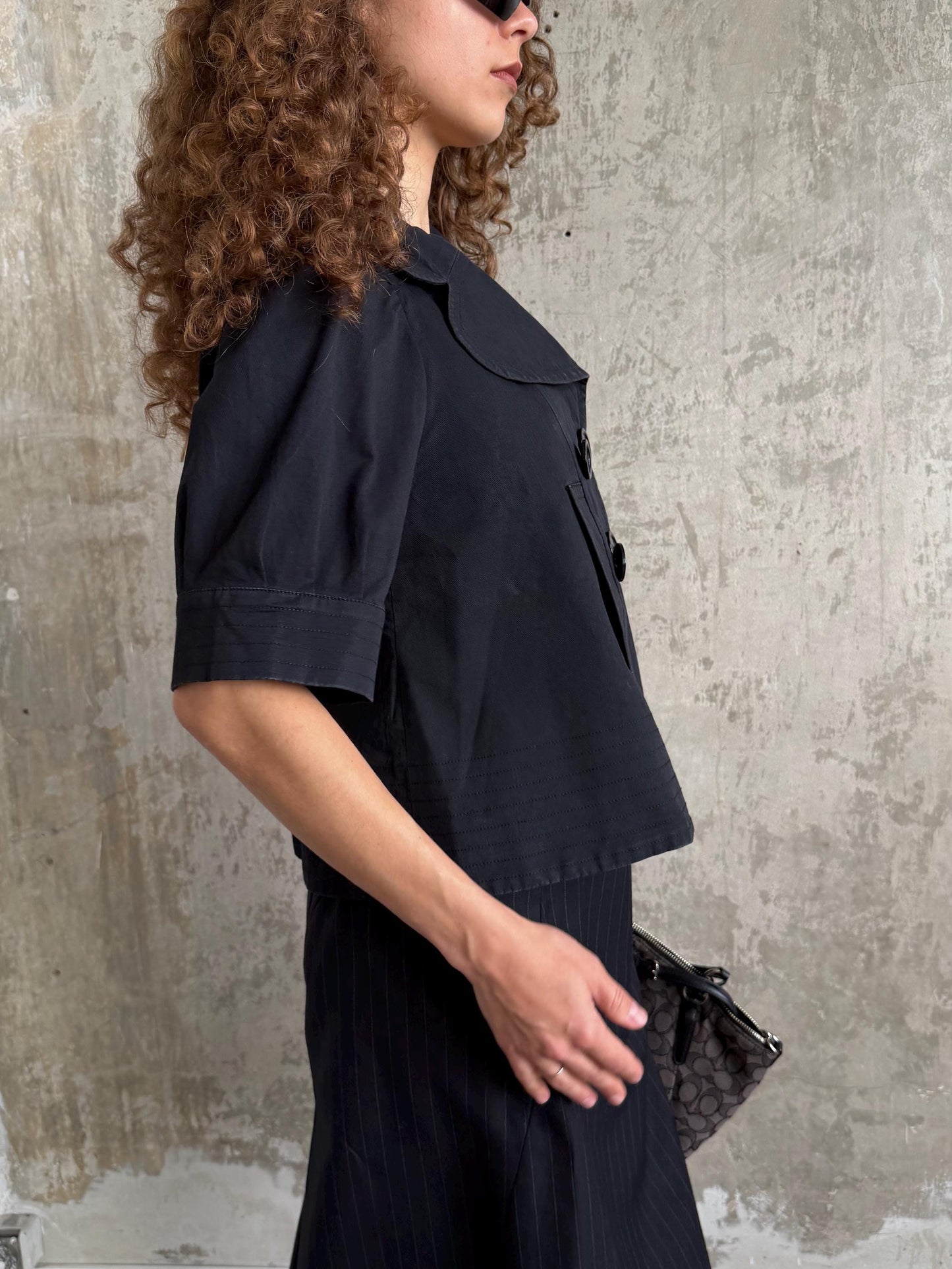 Vintage Sonia Rykiel Black Cotton Jacket | French Designer Cropped Coat