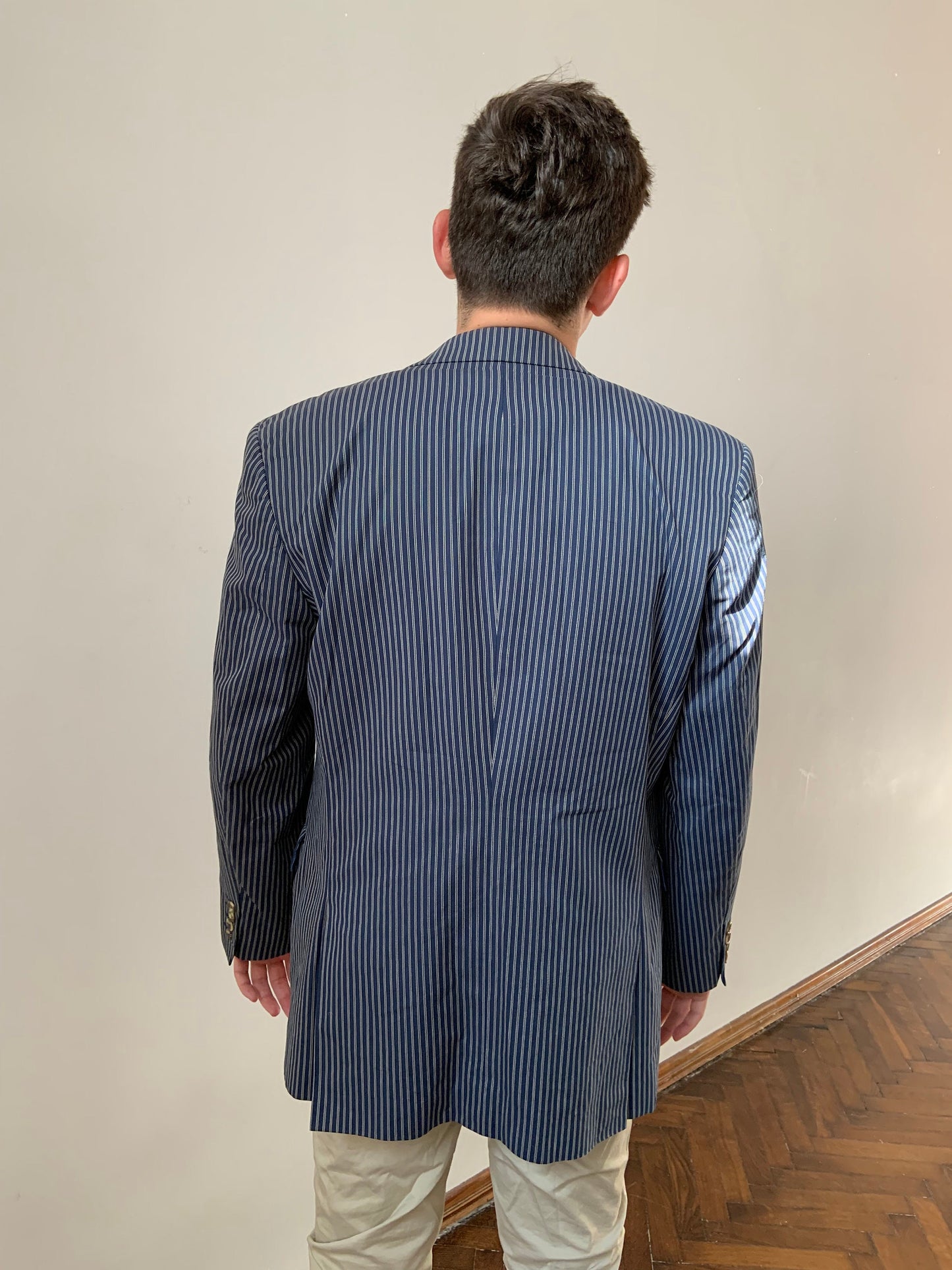 Vintage 90s Men's striped blazer, navy sport coat, size M
